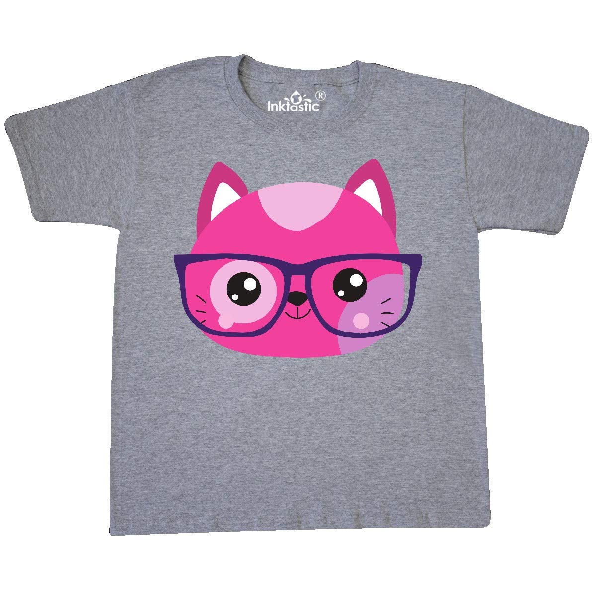 Inktastic Hipster Cat with Glasses - Cute Kitten Graphic Youth T-Shirt for Boys & Girls - Perfect for School, Casual Wear & Cat Lovers