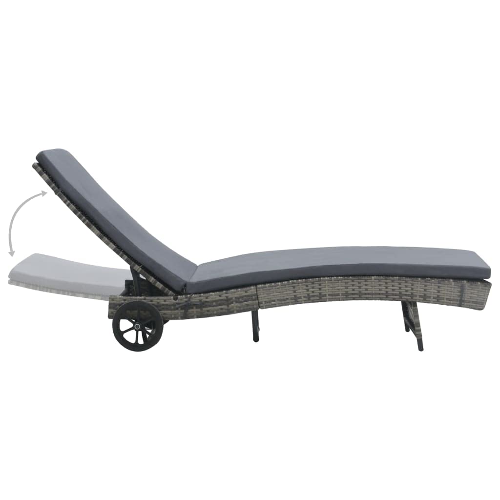Premium CHARMMA Sun Lounger with Wheels & Cushion - Durable Poly Rattan in Anthracite - Perfect for Poolside, Patio, and Outdoor Relaxation