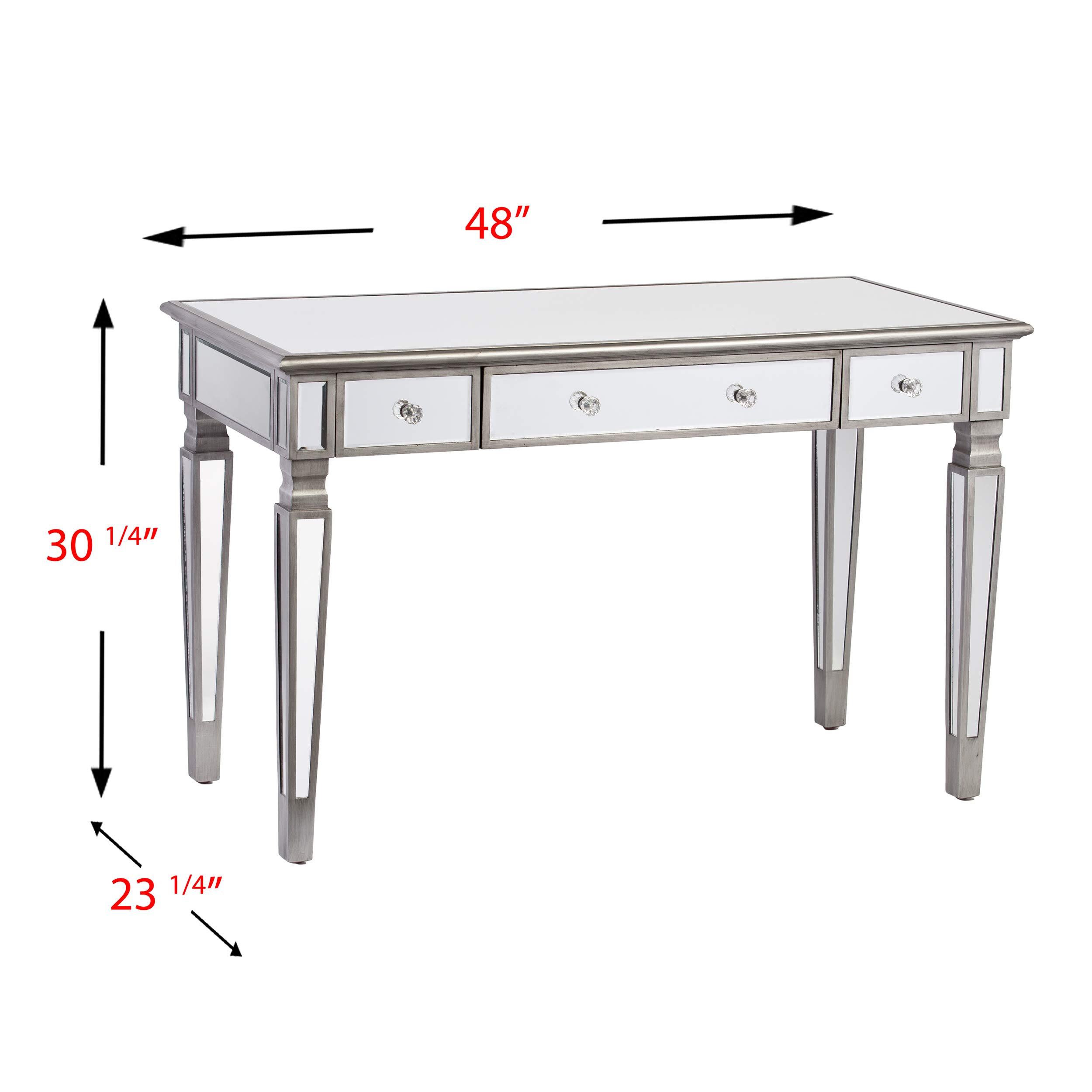 SEI Furniture Wedlyn Mirrored Writing Desk - Silver Finish Modern Home Office Desk with Mirror for Small Spaces | Perfect for Study, Work, or Vanity Makeup Area