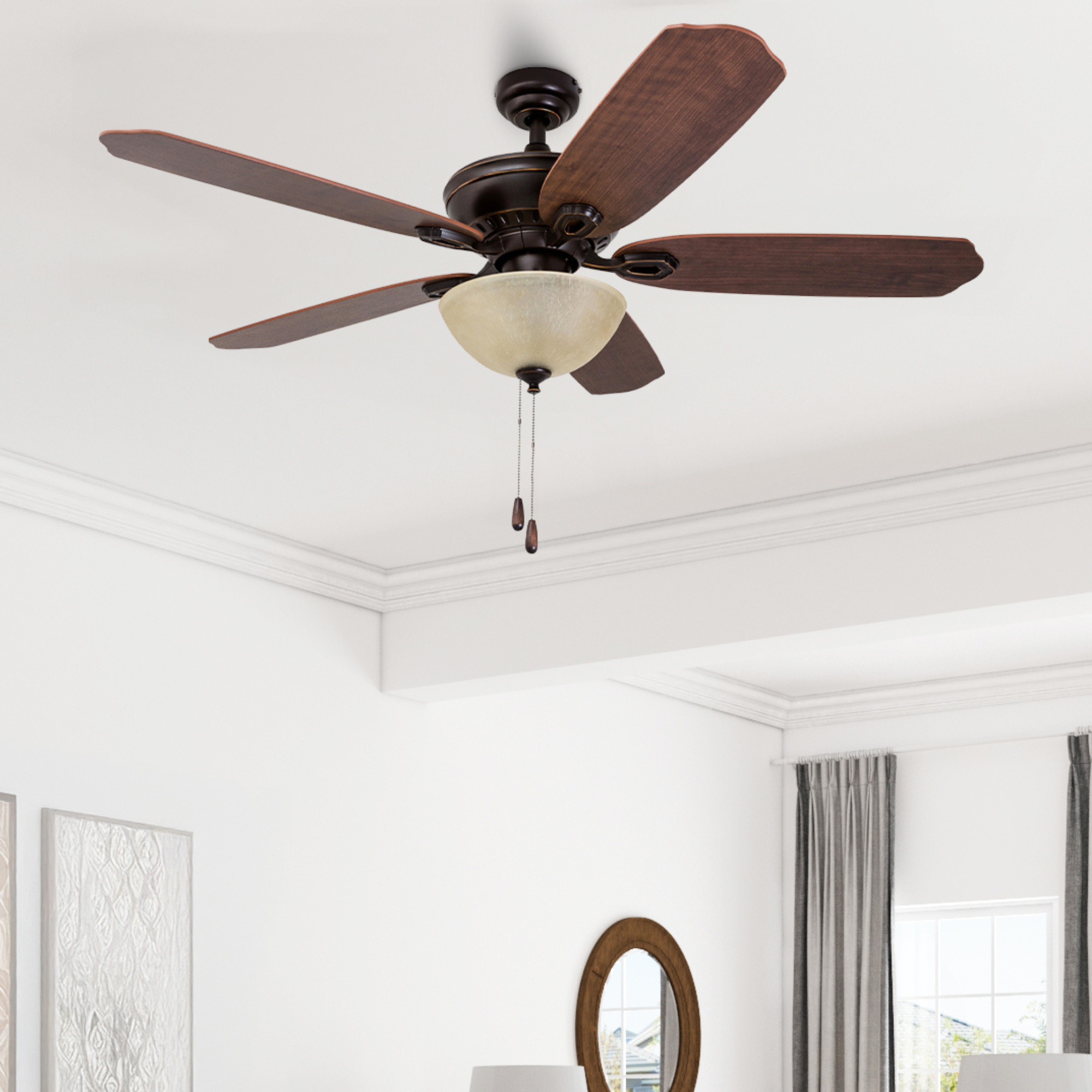 52 Inch Spring Hollow Ceiling Fan with Oil Rubbed Bronze Finish and Pull Chain - Perfect for Living Room, Bedroom, and Outdoor Patio Cooling