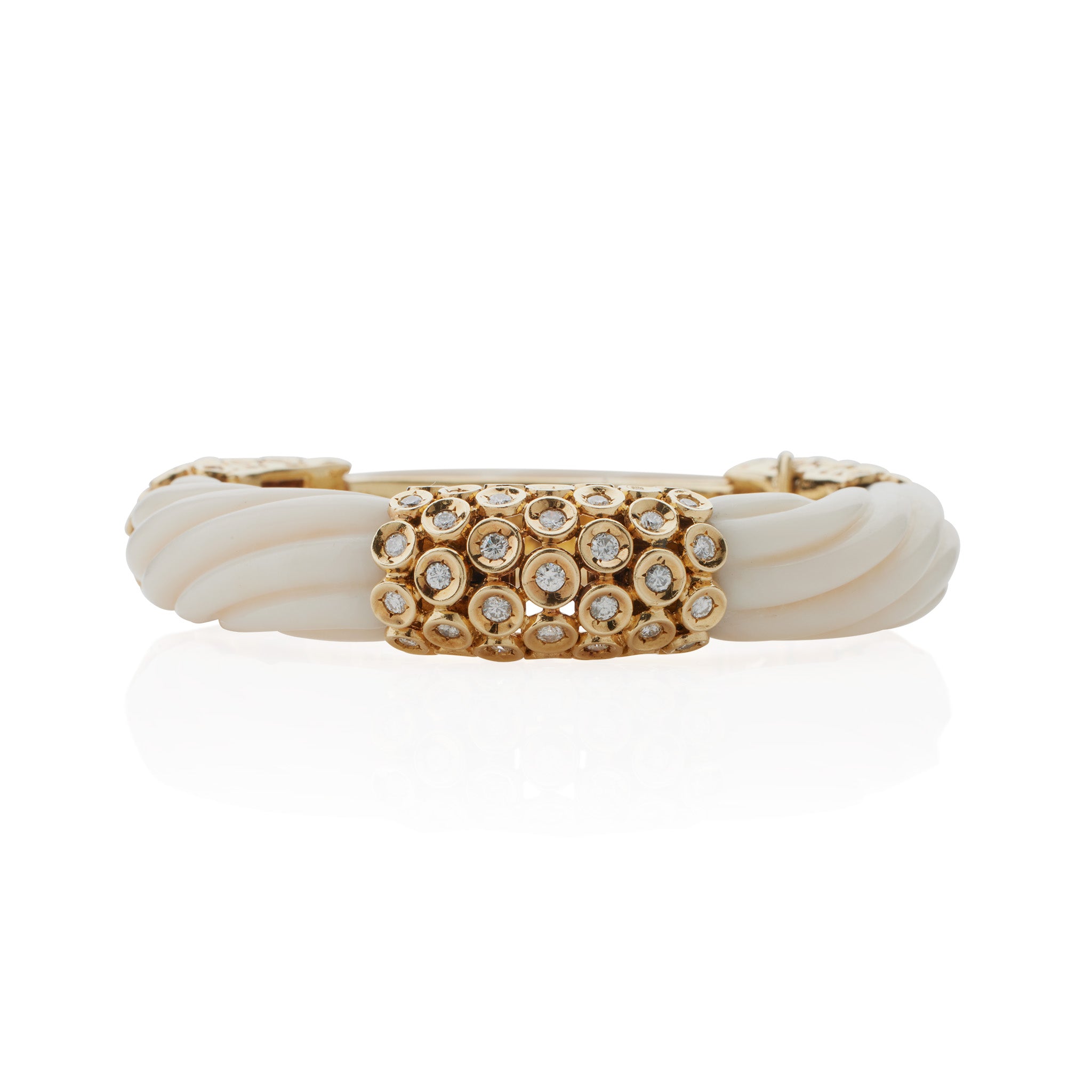 Van Cleef & Arpels White Coral & Diamond Bracelet for Women - Luxury 18K Gold Jewelry Gift for Anniversary, Wedding & Special Occasions