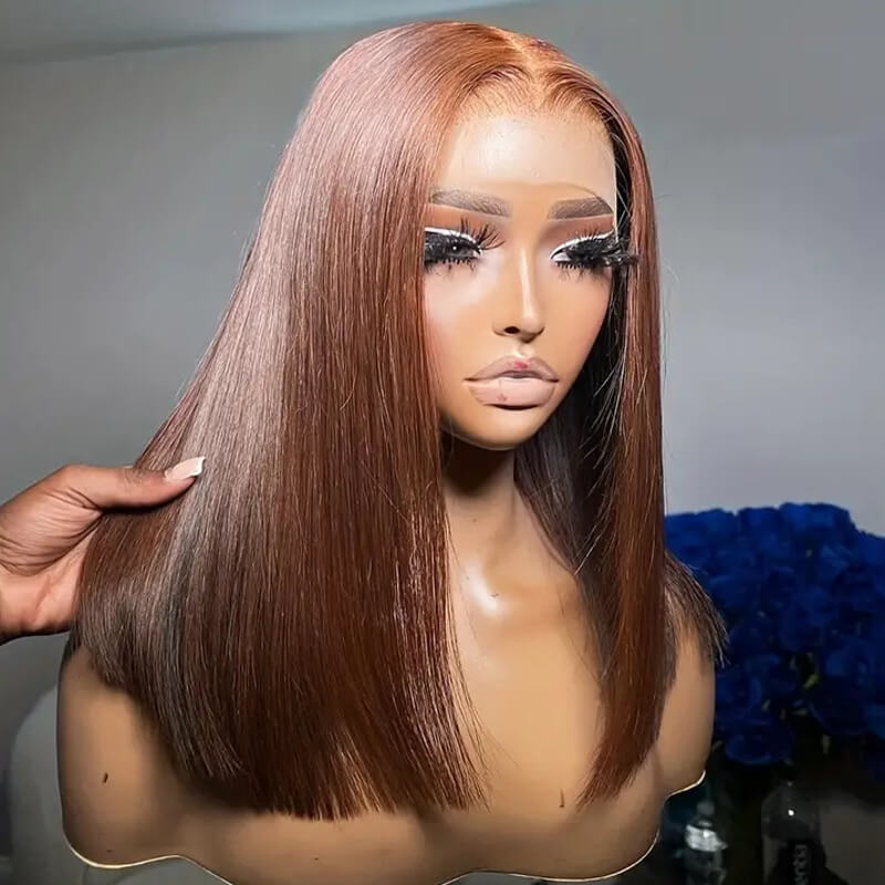 Eullair Short Bob Wigs 13x4 Lace Front Human Hair Wig - Pre-Colored Burgundy Highlight Straight Hairpiece for Women | Perfect for Daily Wear, Cosplay & Special Occasions