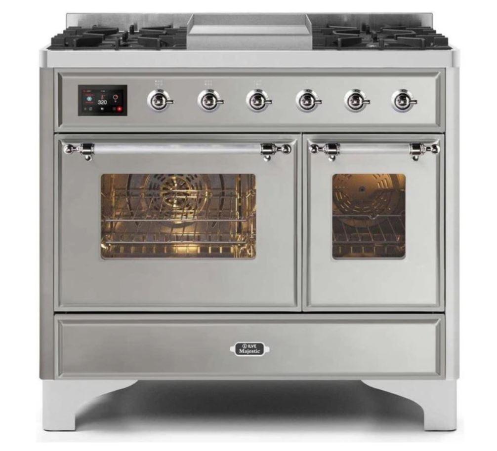 ILVE 40 Inch Majestic II Series Natural Gas/Propane Gas Range with 6 Sealed Burners & Electric Oven - UMD10FDNS3 | Professional Kitchen Appliance for Home Chefs & Restaurants