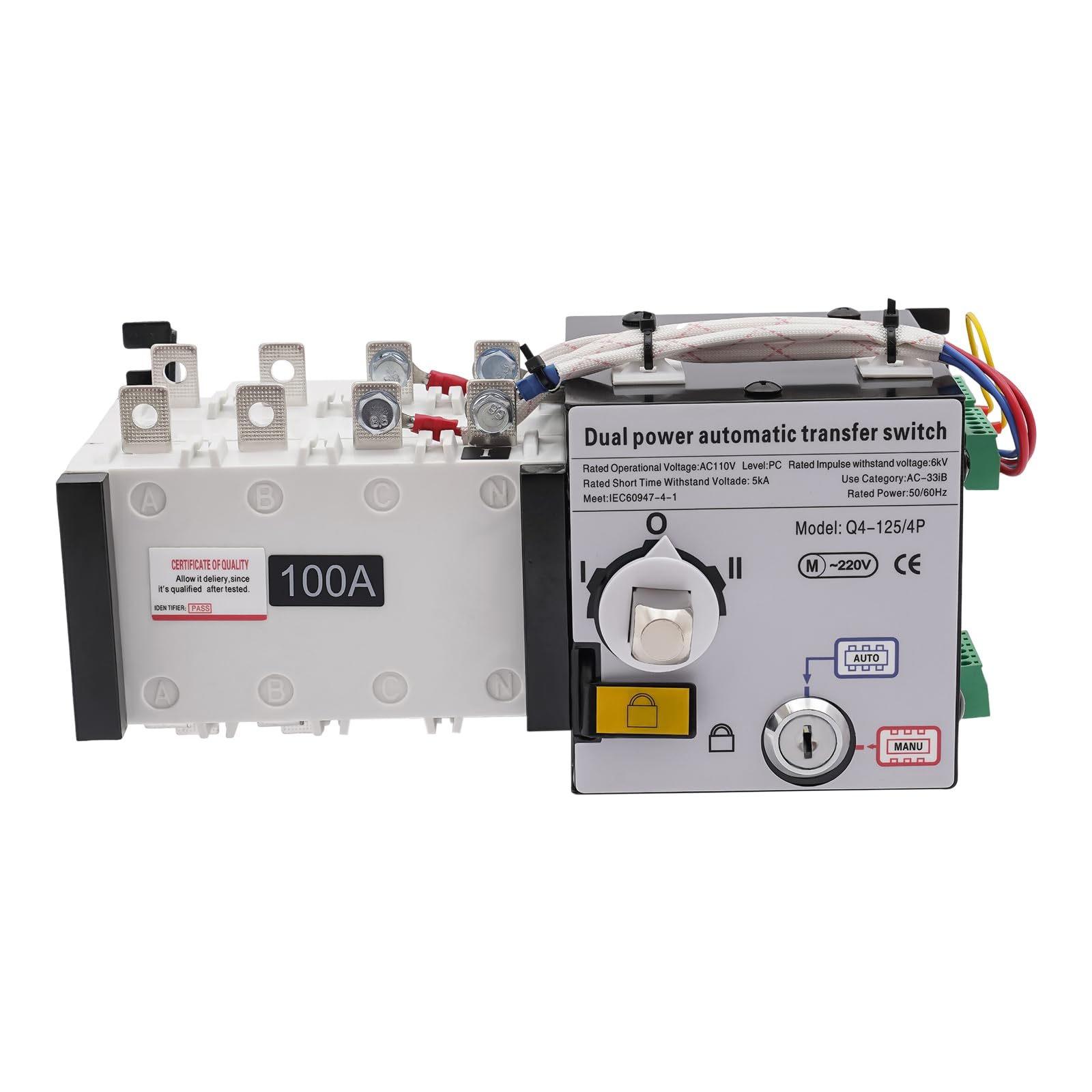 110V/230V 100 Amp Automatic Transfer Switch (ATS) - Dual Power Generator Changeover Switch, 4P Isolation Type for Home & Commercial Backup Power