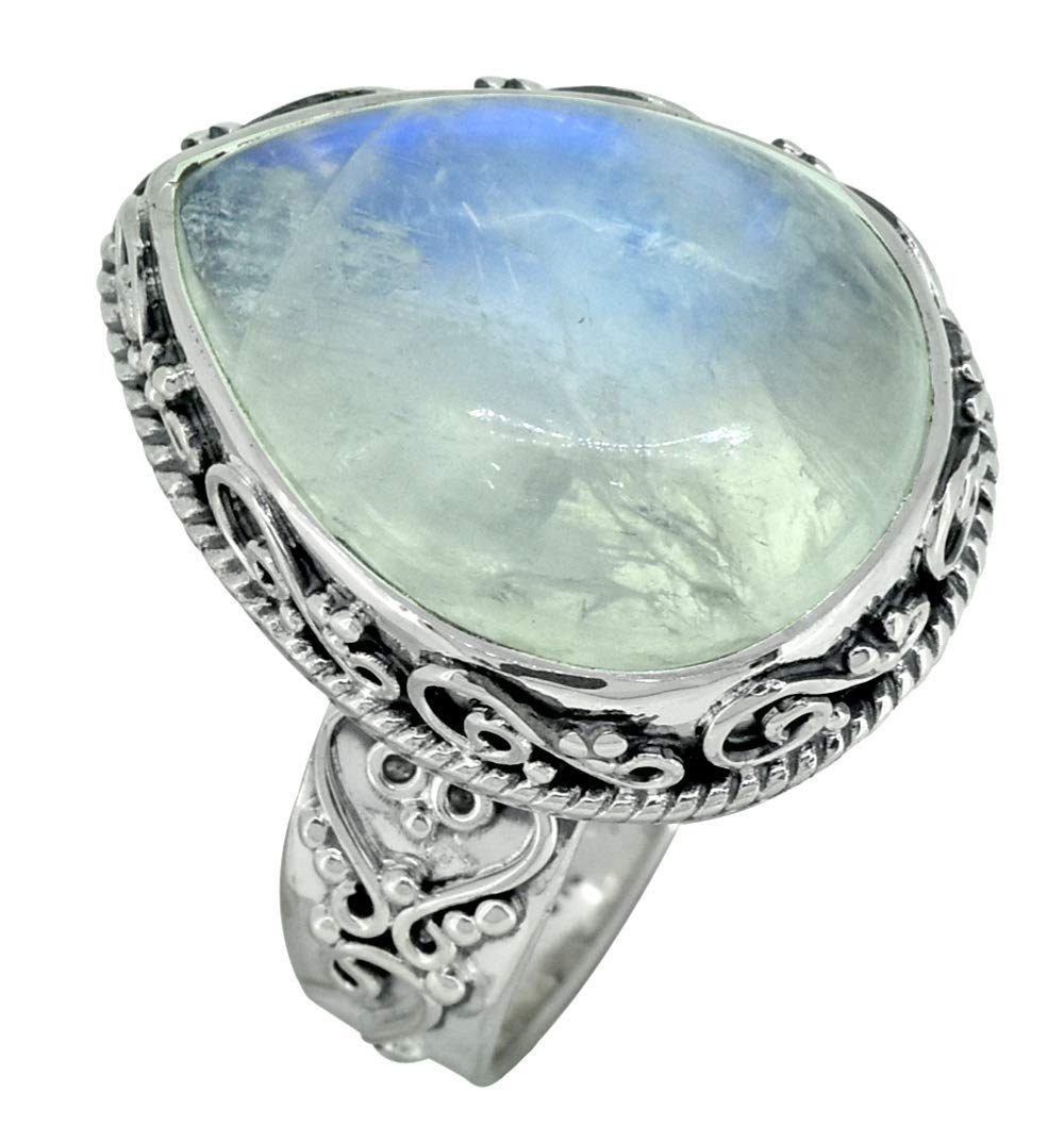 YoTreasure Rainbow Moonstone Ring - 925 Sterling Silver Women's Jewelry for Healing, Meditation & Spiritual Gifts | Elegant Boho Style for Everyday Wear & Special Occasions