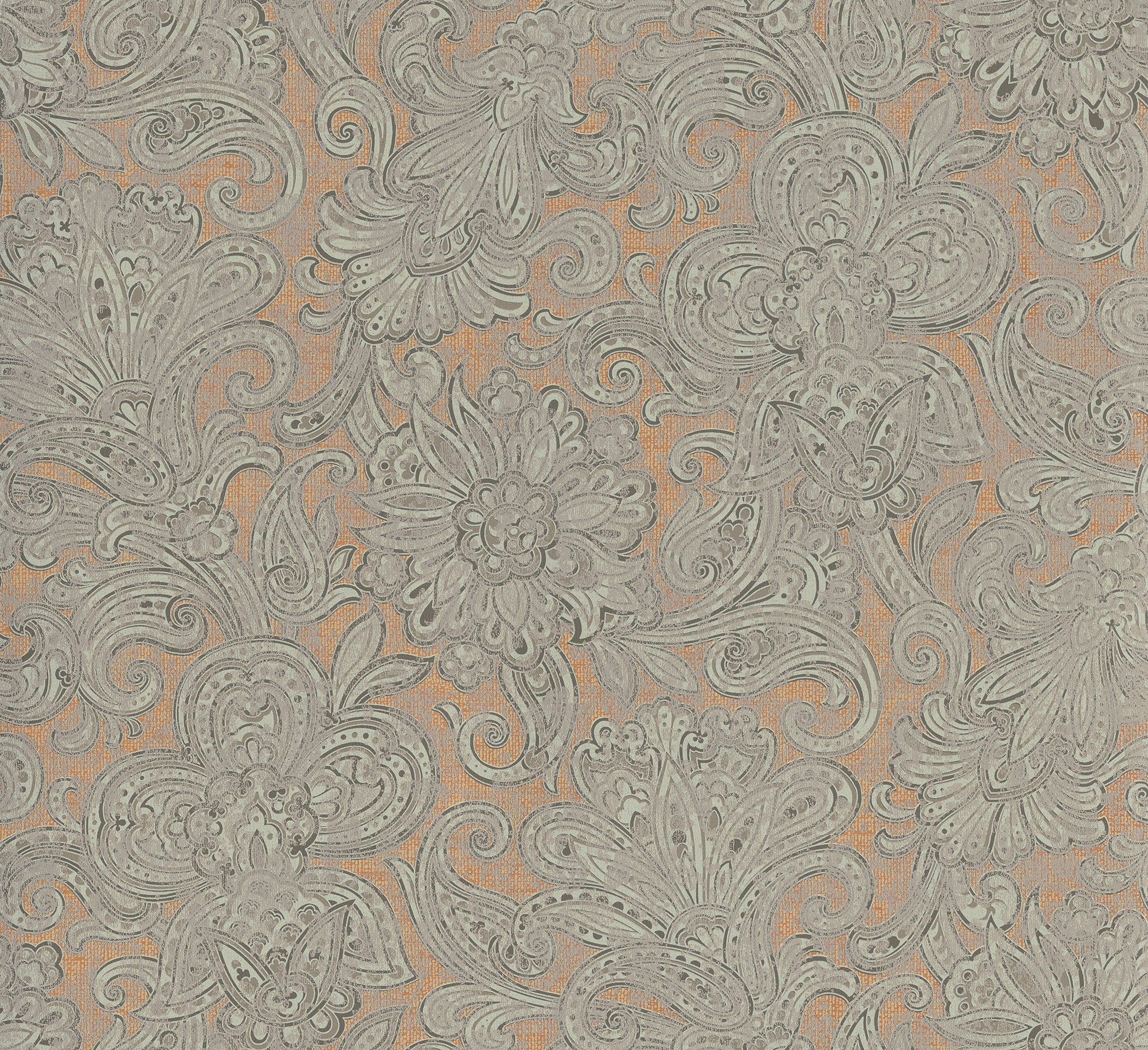 Floral Damask Classic Grecian Fields Orange and Brown R4466 - Vintage Wallpaper Roll for Living Room, Bedroom & Dining Room Decor