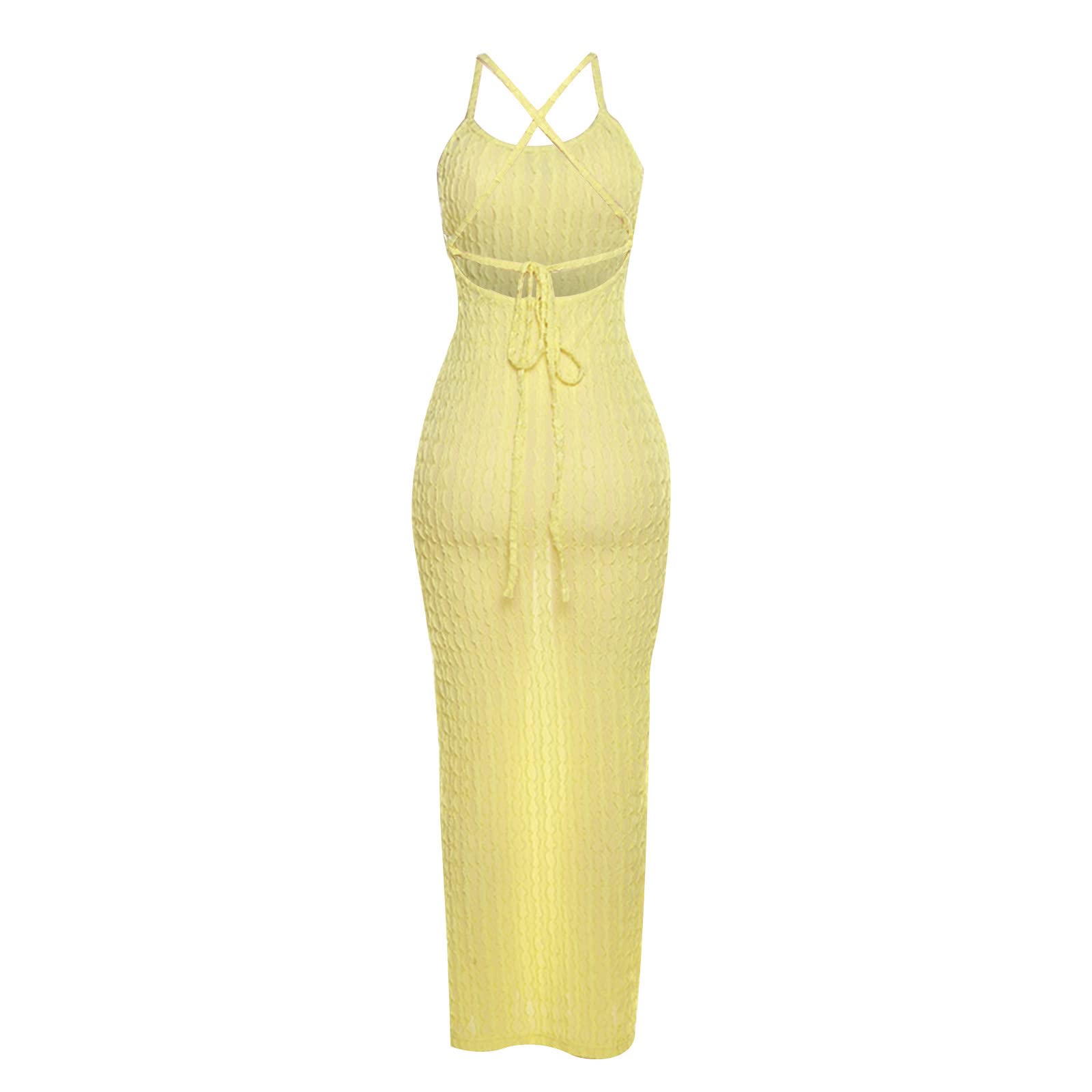 Sexy Women's Cocktail Dress - Spaghetti Strap Crisscross Backless Maxi Dress with Scoop Neck | Bodycon Party Club Long Dress for Evening Events, Weddings & Night Out