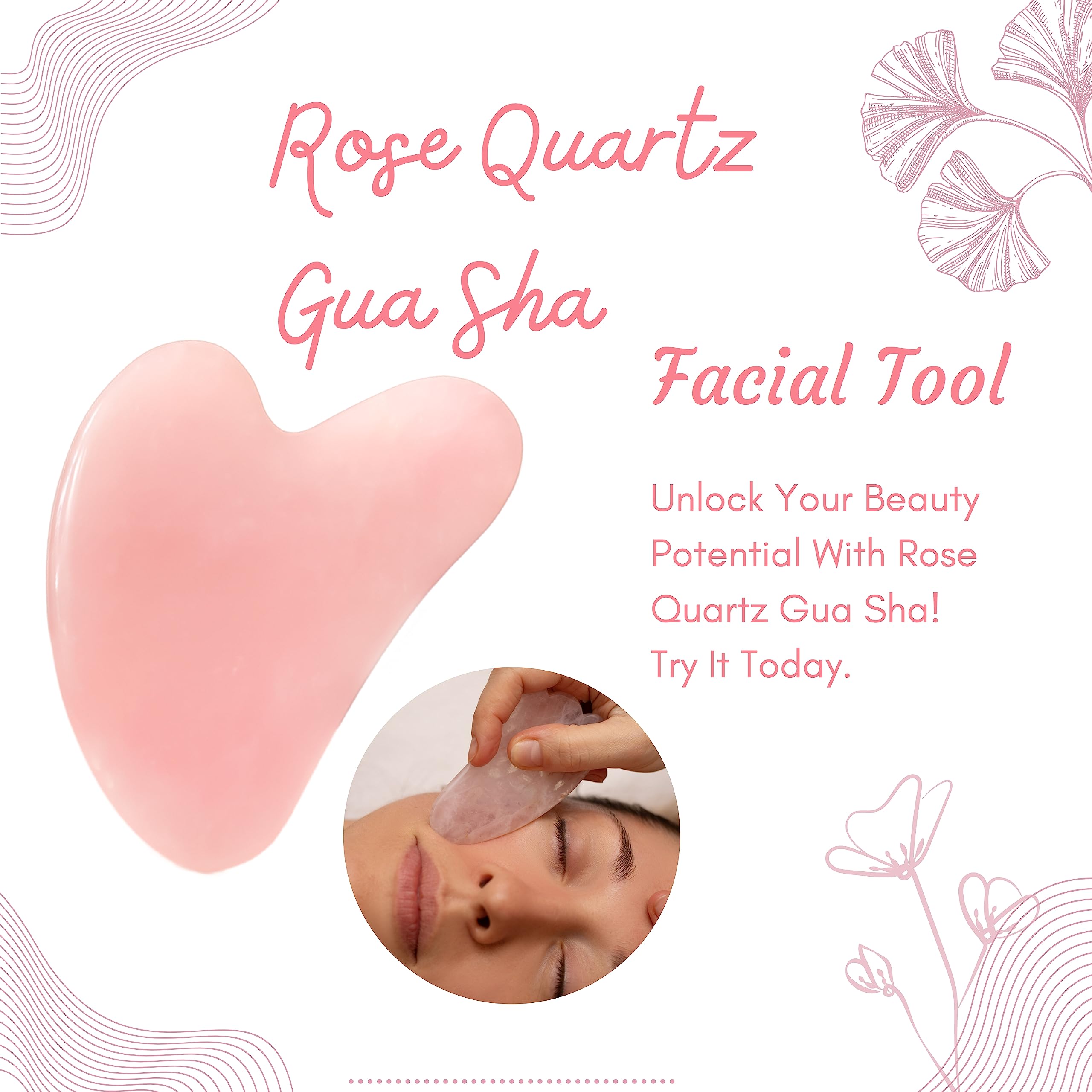 Rose Quartz Gua Sha Facial Tool for Glowing Skin - Natural Face Massager for Relaxation & Anti-Aging - Perfect for Skincare Routine & Self-Care at Home