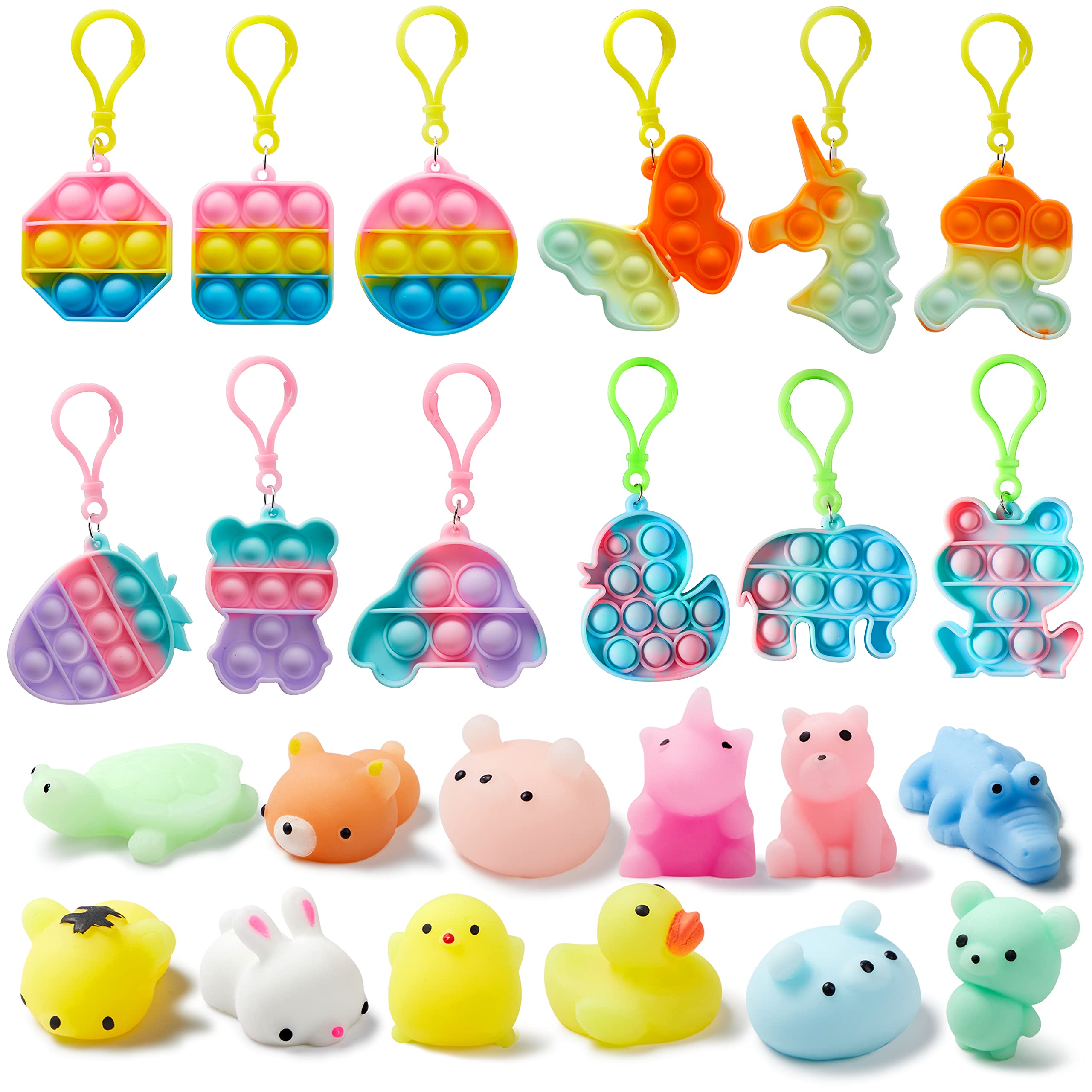 JOYIN 24-Piece Prefilled Easter Eggs with Assorted Toys - Includes Mochi Squishy Toys & Pop Bubble Fidget Keychains - Stress Relief Toys for Kids & Adults - Perfect for Easter Basket Stuffers, Party Favors, Easter Egg Hunt & Sensory Play