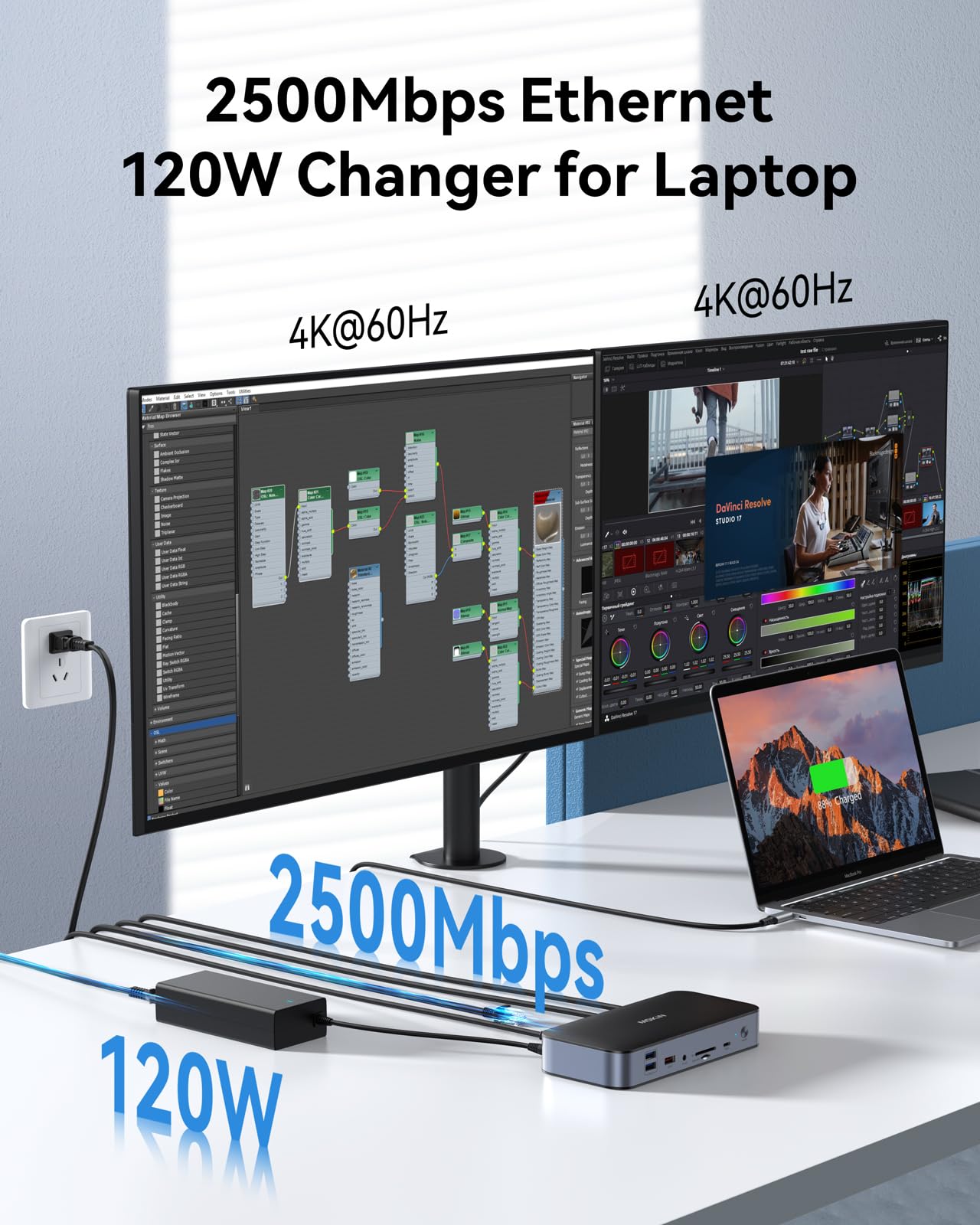 DisplayLink USB C Docking Station Dual Monitor - 120W Power Delivery, 2 HDMI & 2 DisplayPort, 2.5Gbps Ethernet, USB 3.1/3.0/2.0, SD/TF Card Reader - Compatible with MacBook Pro/Air, Dell, HP, Lenovo Laptops - Perfect for Home Office & Multi-Screen Workstations