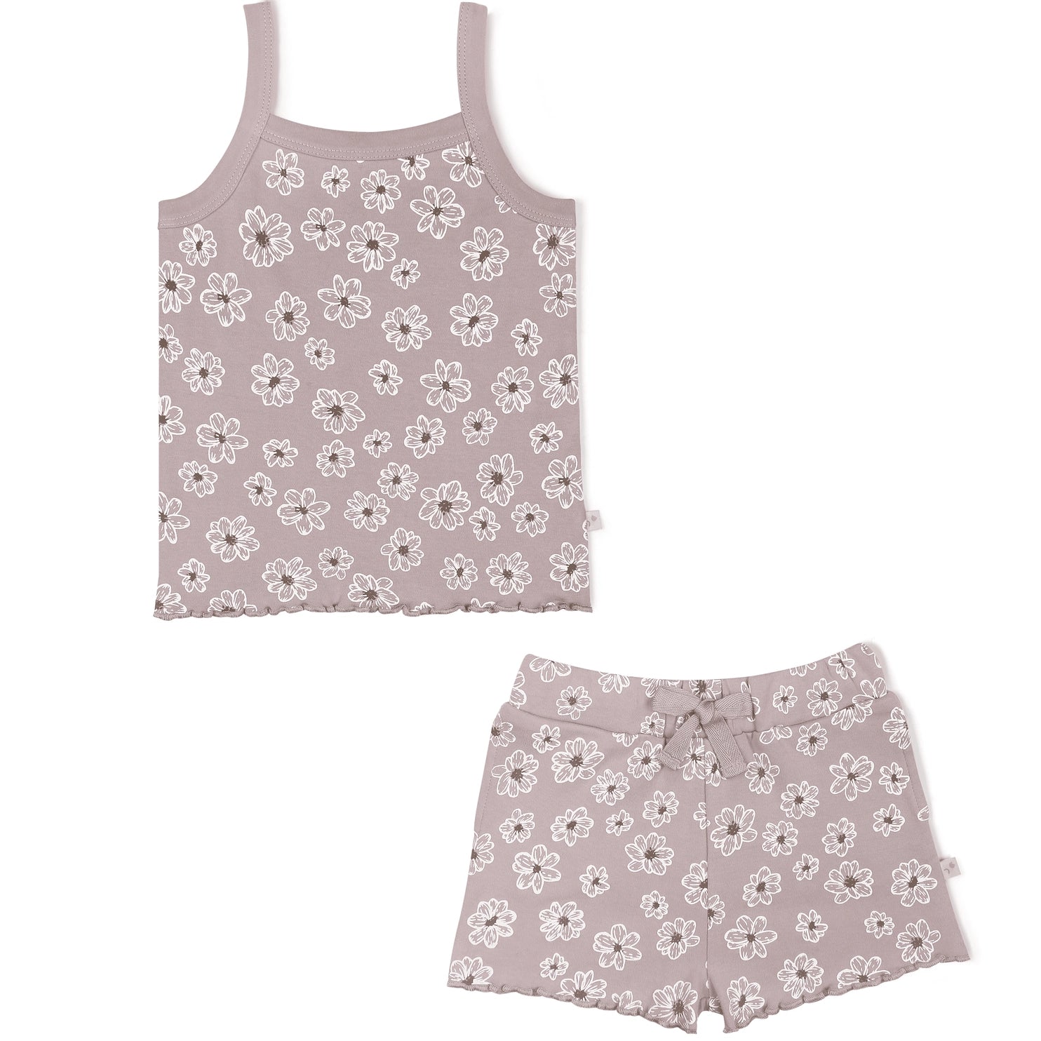 Organic Spaghetti Top & Shorts Set with Daisies Print - Women's Summer Outfit for Beach, Vacation & Casual Wear