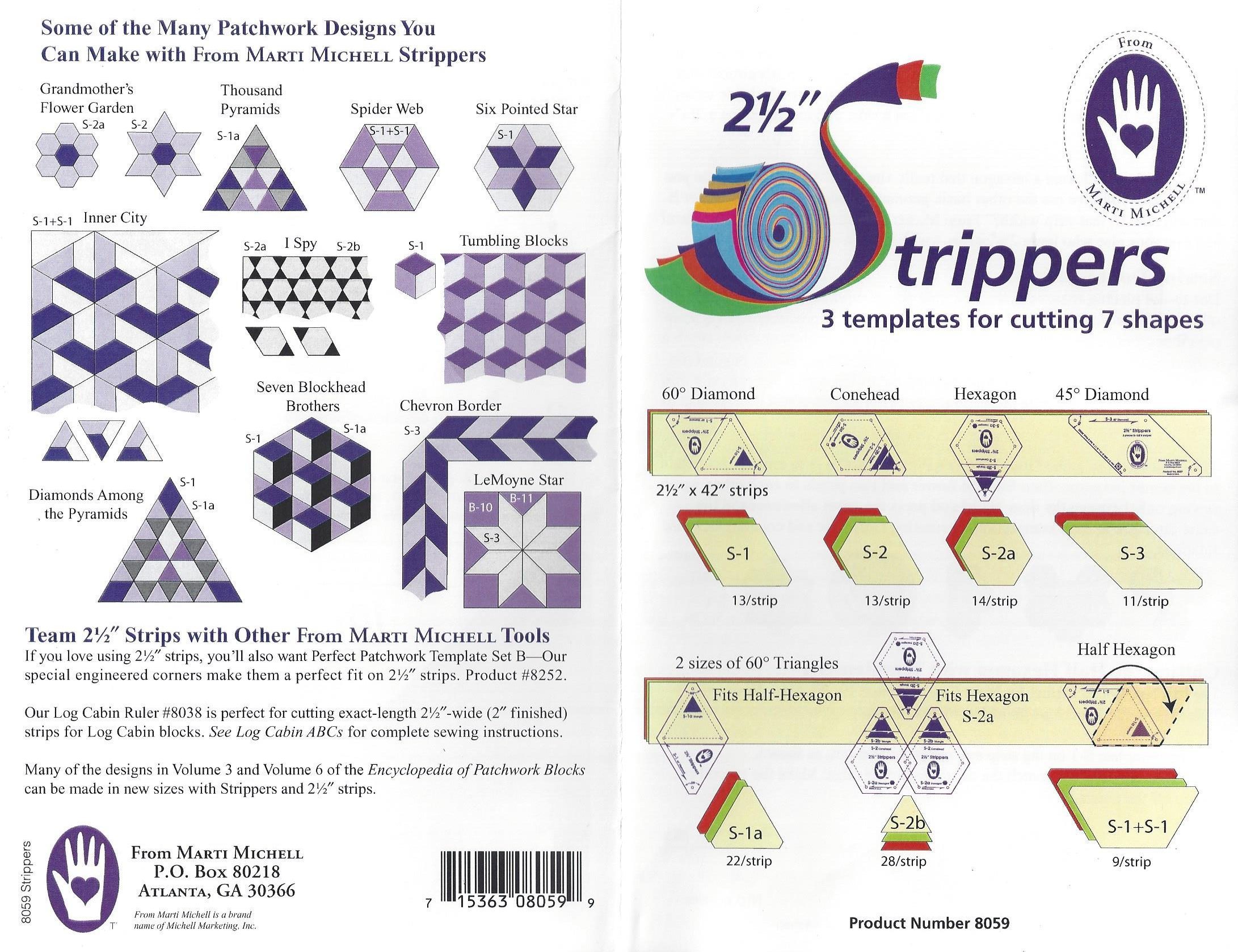 Marti Michell Quilting Templates Bundle - 2 Pack: 2.5-Inch Strippers & 60-Degree Diamond/Triangle Templates for Perfect Patchwork | Ideal for Quilting, Sewing & DIY Craft Projects
