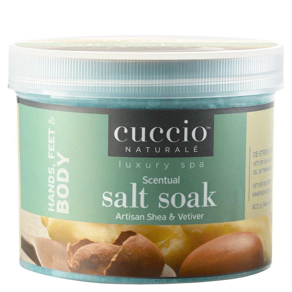 CUCCIO SCENTUAL Salt Soak with Artisan Shea Butter & Vetiver - 29oz Bath Soak for Relaxation, Stress Relief & Skin Hydration - Perfect for Spa Nights, Self-Care & Gift Giving