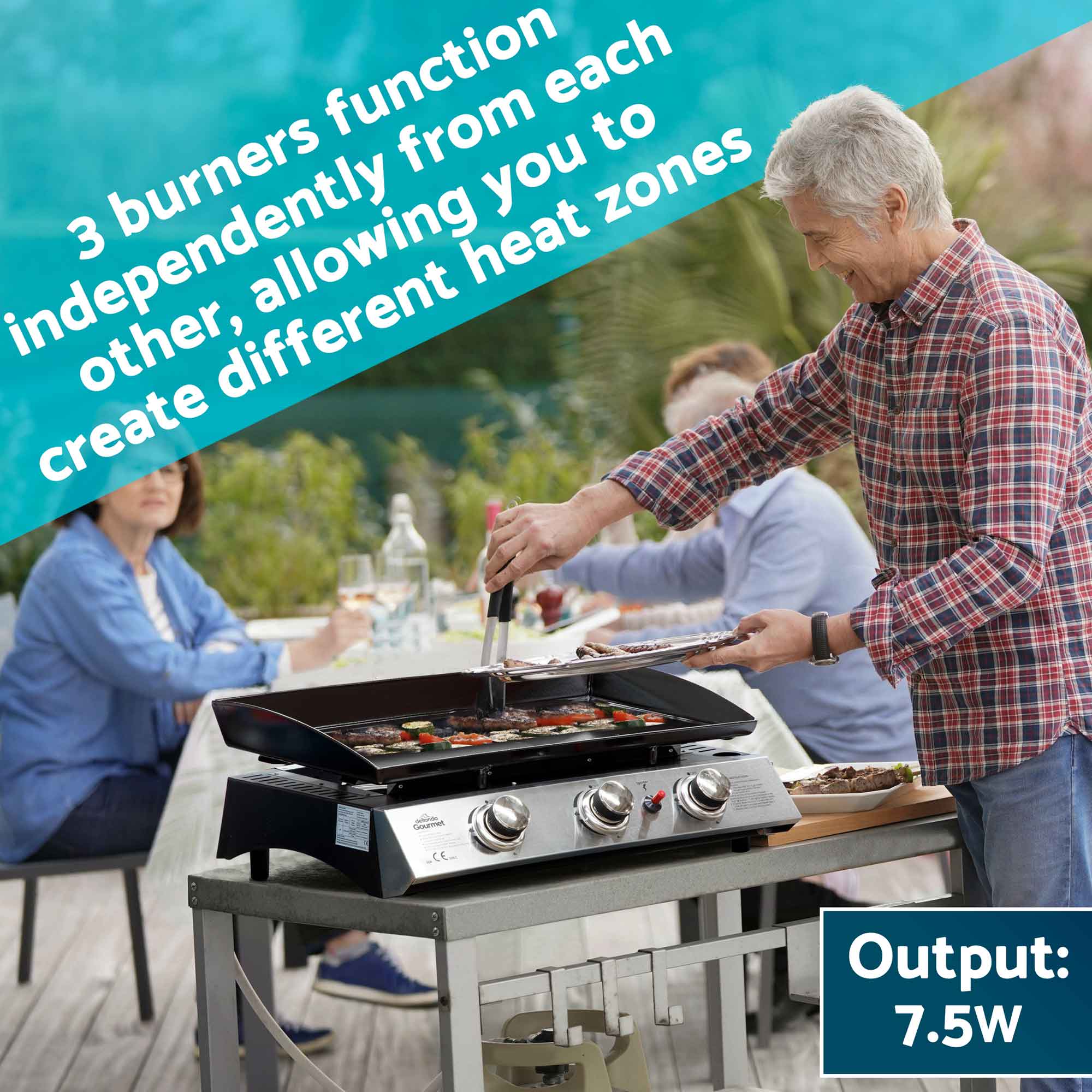 3 Burner Portable Gas Griddle 7.5kW BBQ Grill with Stainless Steel Surface - Perfect for Outdoor Cooking, Camping, and Backyard Parties | DG22