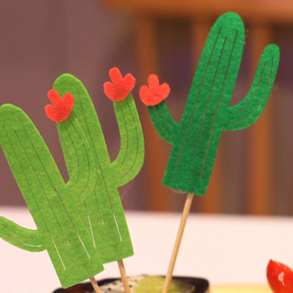 PRETYZOOM 24-Piece Cactus Cake Toppers Set - Hawaiian Felt Cactus Picks for Tropical Party Decorations - Perfect for Luau, Beach, and Summer Themed Birthday Cakes