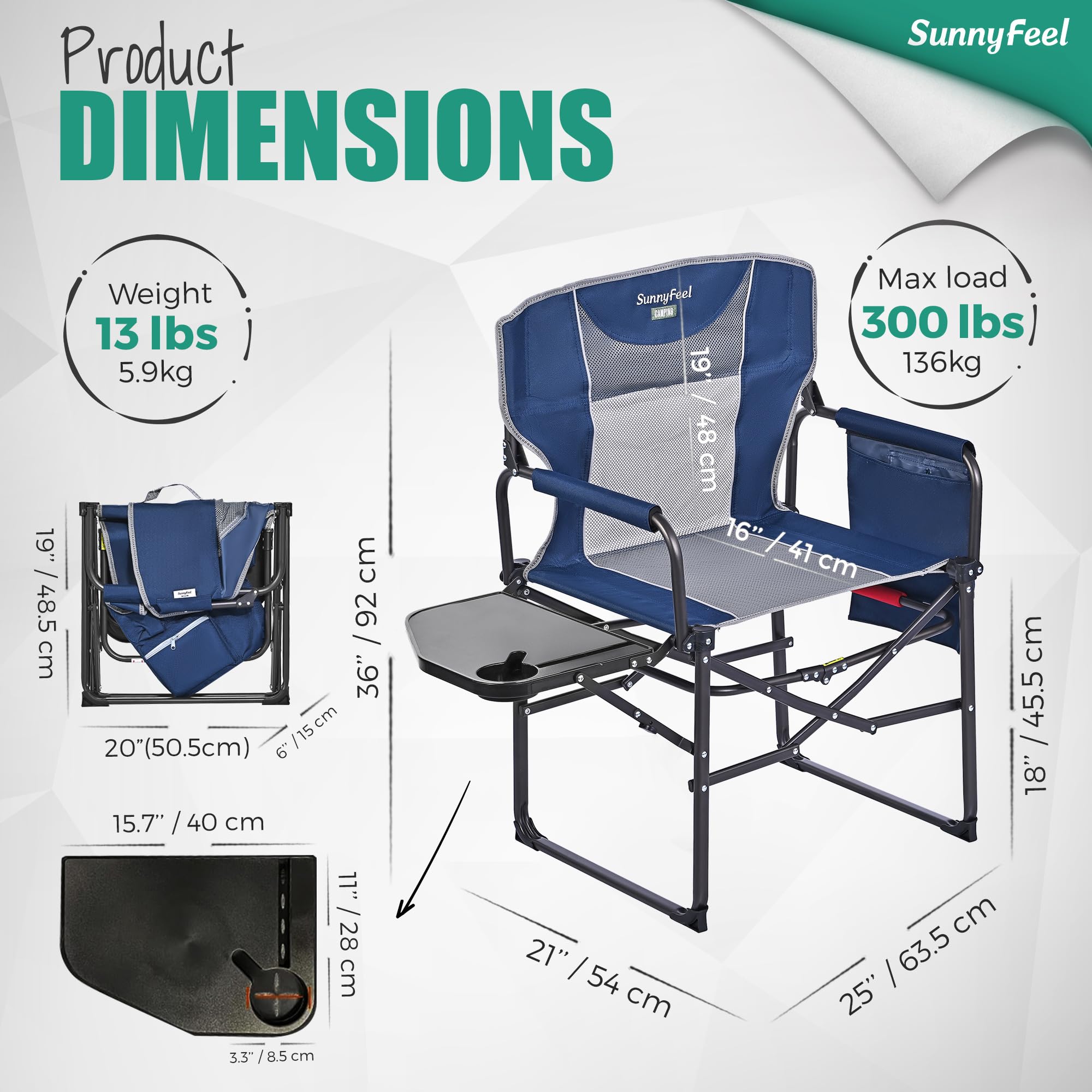 **SUNNYFEEL Heavy Duty Oversized Folding Camping Chair with Side Table & Storage Pocket - Portable Director's Chair for Beach, Fishing, Picnic, Concert, Lawn & Outdoor Travel - Perfect for Camping, Backyard, and Tailgating**