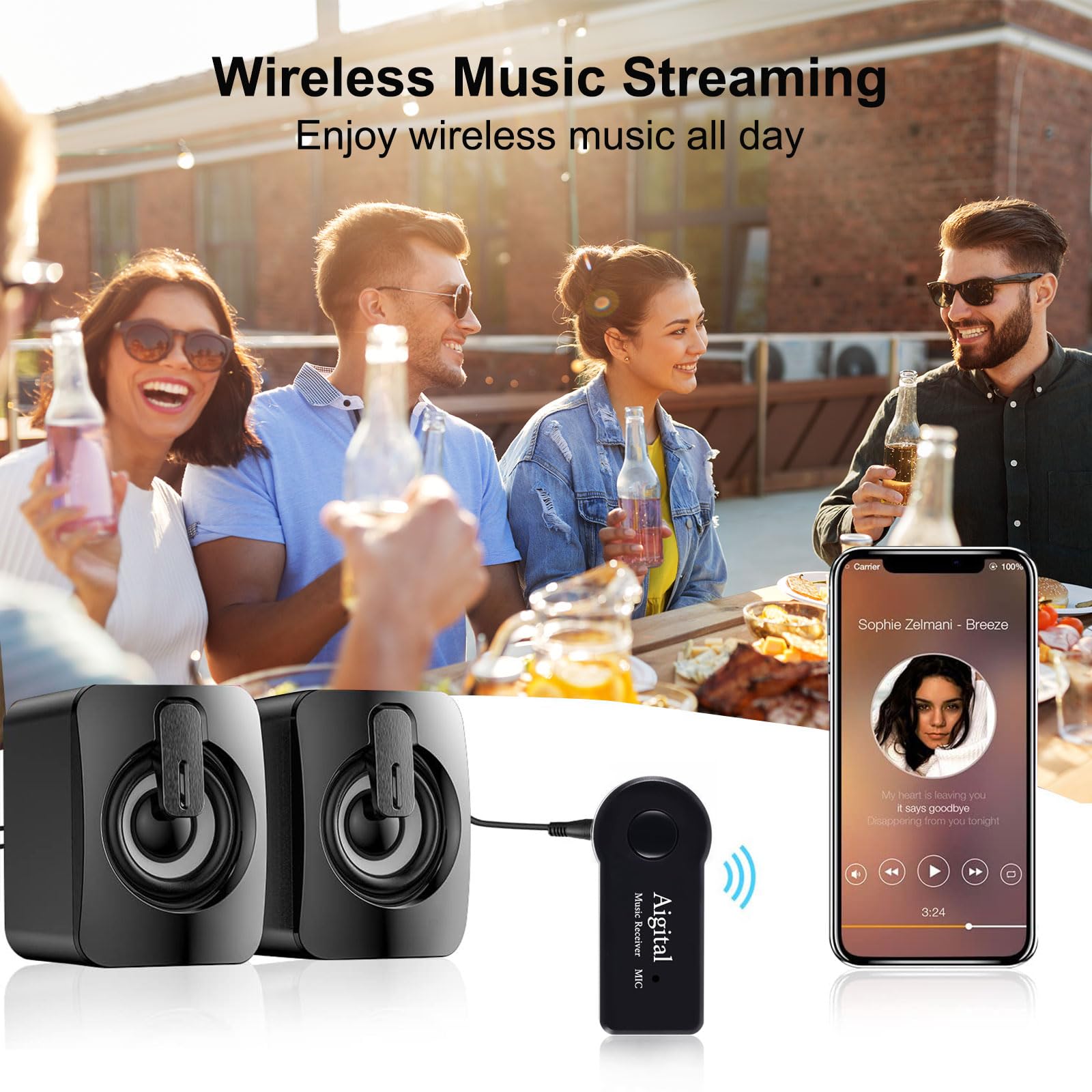 Wireless Bluetooth 5.0 Receiver for Car & Home Audio - Mini Bluetooth Adapter with 8-Hour Playtime, Hands-Free Calling, AUX to Bluetooth Converter - Compatible with Speakers, Headphones, Home Stereo Systems (Perfect for Music Streaming in Car, Office or Home Entertainment Setup)