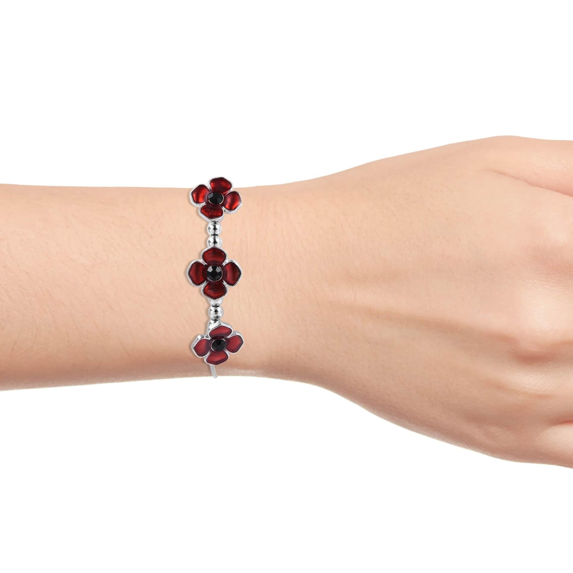 SHOP LC Black Crystal Resin Beads Silvertone Bolo Bracelet for Women - Adjustable 6