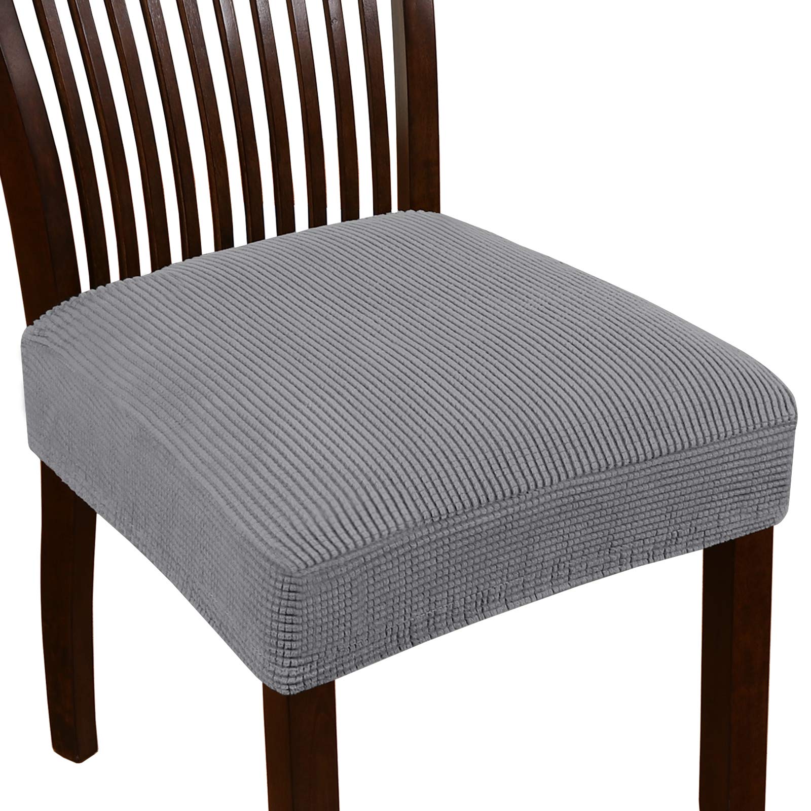 Turquoise Jacquard Stretch Dining Chair Covers - 4 Pack Washable & Removable Slipcovers for Kitchen, Living Room, Office - Soft Seat Cushion Protectors (Dove Color)