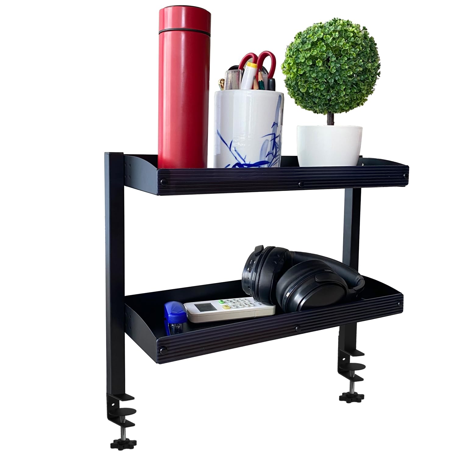 Clamp-On Desk Shelf Organizer - Adjustable Under Desk Storage Shelf for Gaming, Office & Home Workspace - Black Desk Extender Side Table with Sturdy Clamp - Perfect for PC Setup, Monitor Stand & Desk Organization Accessories