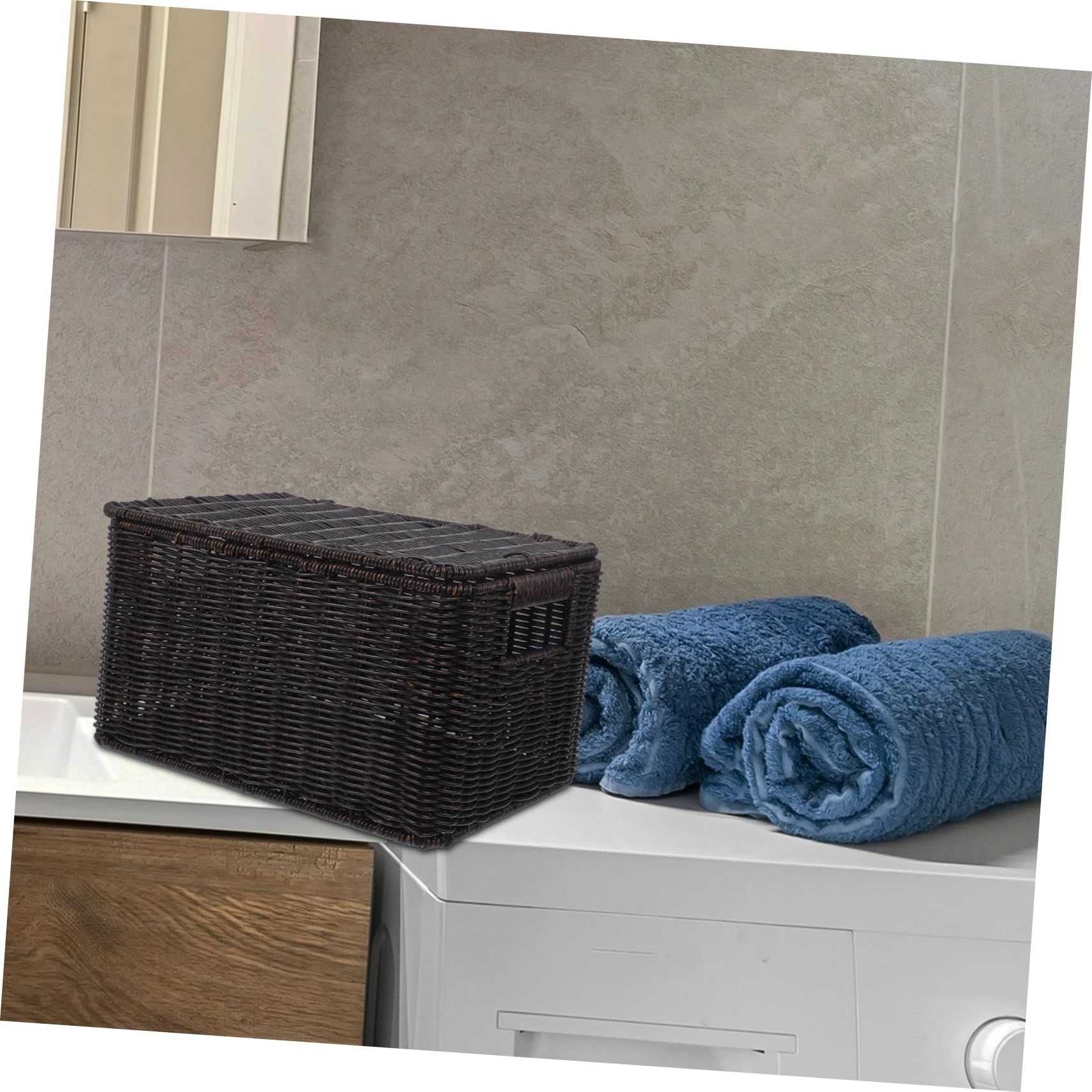 PRETYZOOM Rattan Storage Baskets with Lids - Home Organizer for Shelves & Closet