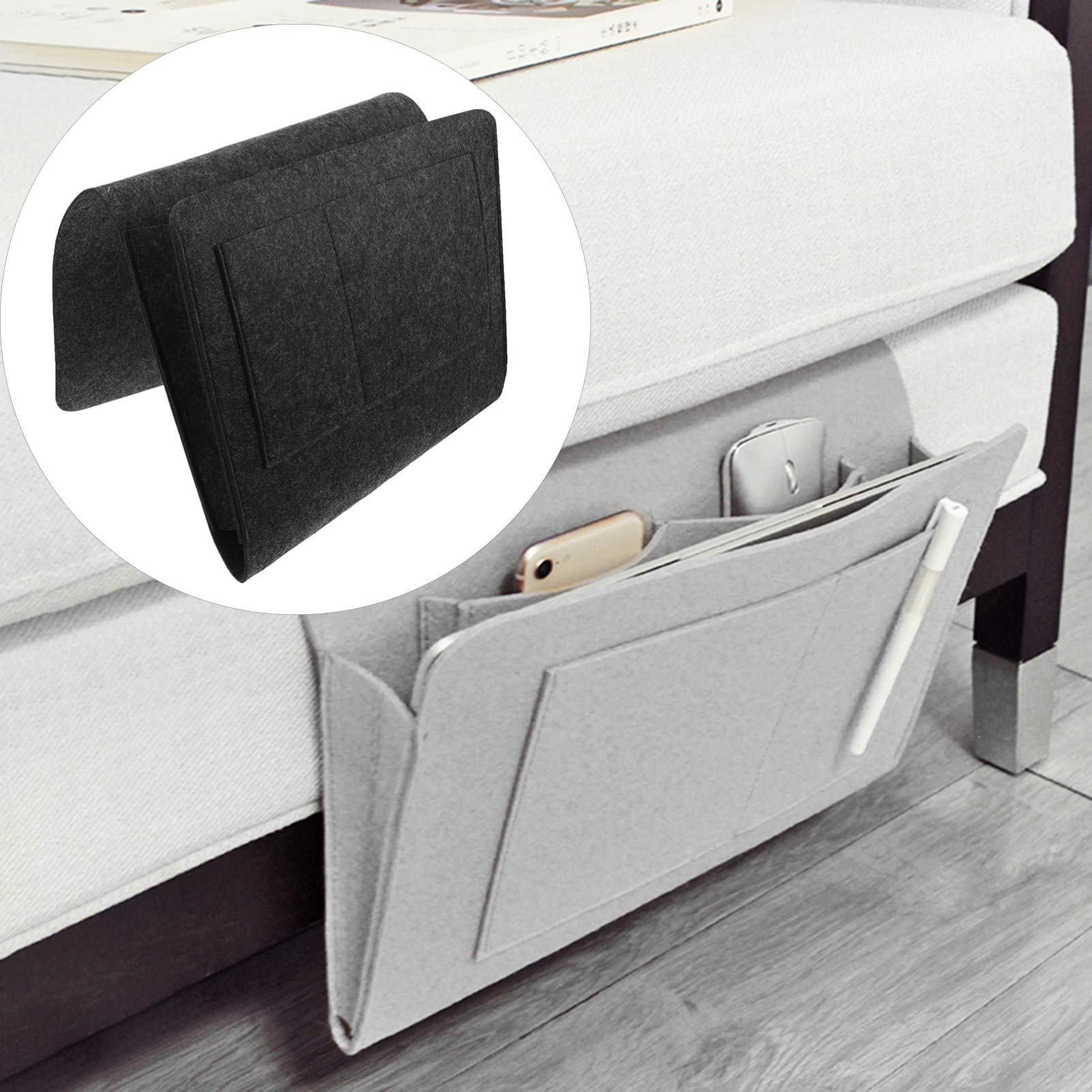 Hemoton Felt Bedside Hanging Organizer Bag - Dormitory & Bedroom Storage Solution for Laptop, Books, and Essentials - Perfect for Sofa, Desktop, and Armrest Organization