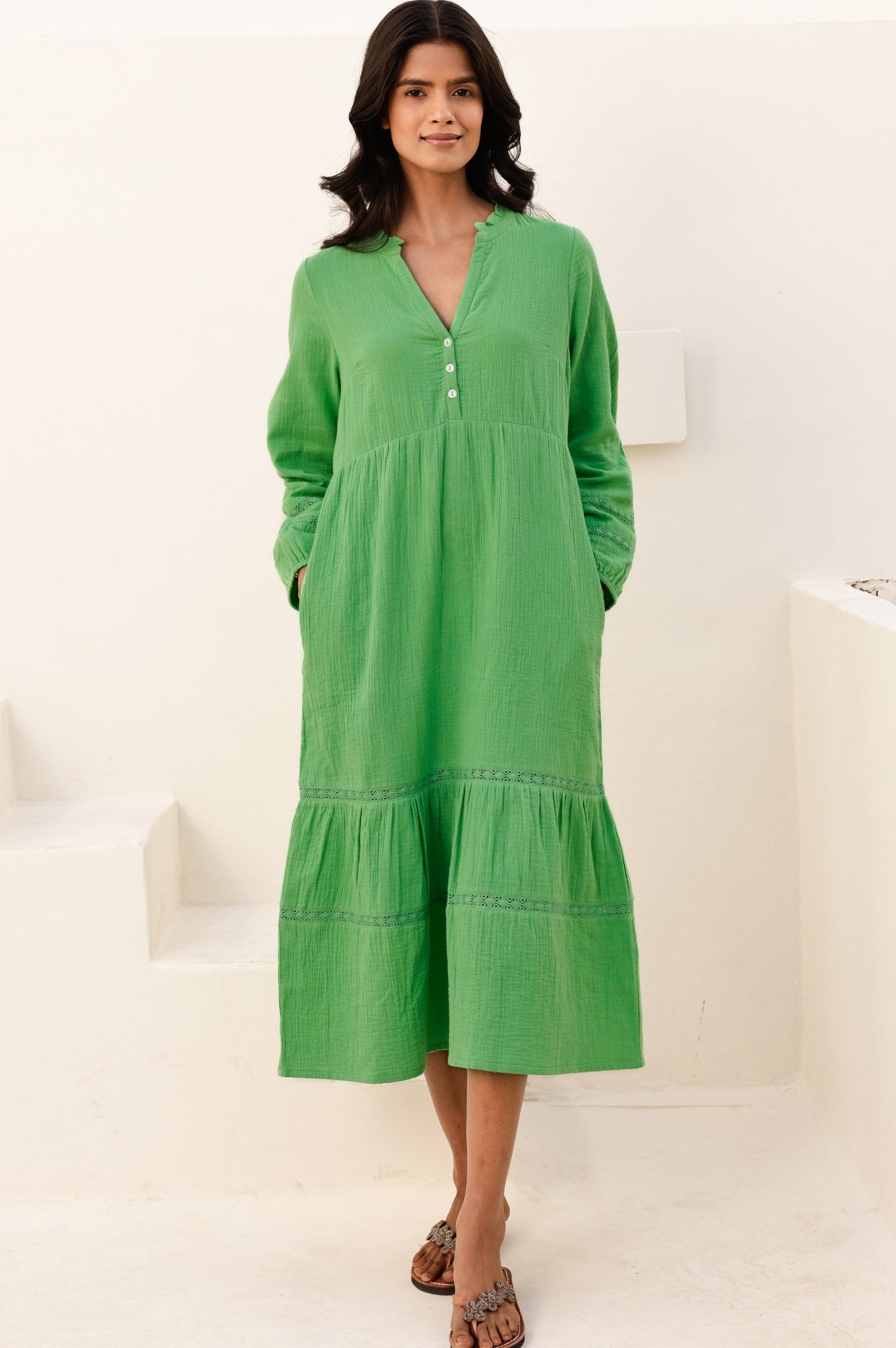 Sadie Organic Cotton Cheesecloth Dress - Soft & Breathable Green Summer Dress for Women | Perfect for Beach, Picnic & Boho Fashion