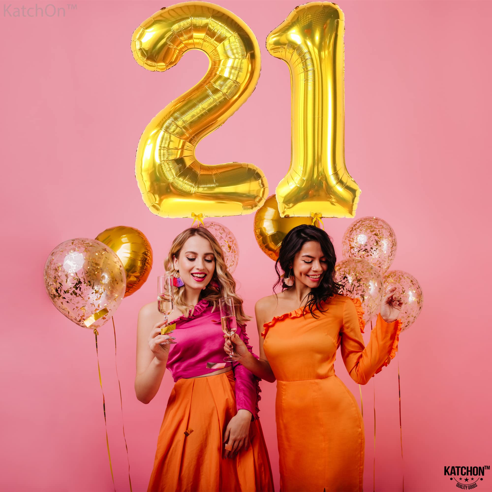 KatchOn Gold 21 Balloon Numbers - 40 Inch Large Foil Balloons for 21st Birthday Party Decorations | Elegant Gold Number Balloons for Women's Milestone Celebration | Perfect for Birthday Backdrops, Photo Booths & Anniversary Decor
