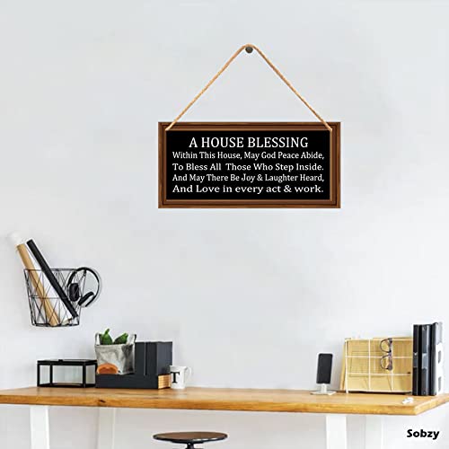 House Blessing Wooden Hanging Sign - Inspirational Home Decor Wall Art - 5.9x11.8 Inch Wood Plaque for Living Room, Bedroom & Entryway - Perfect for Housewarming Gifts & Christian Home Blessings