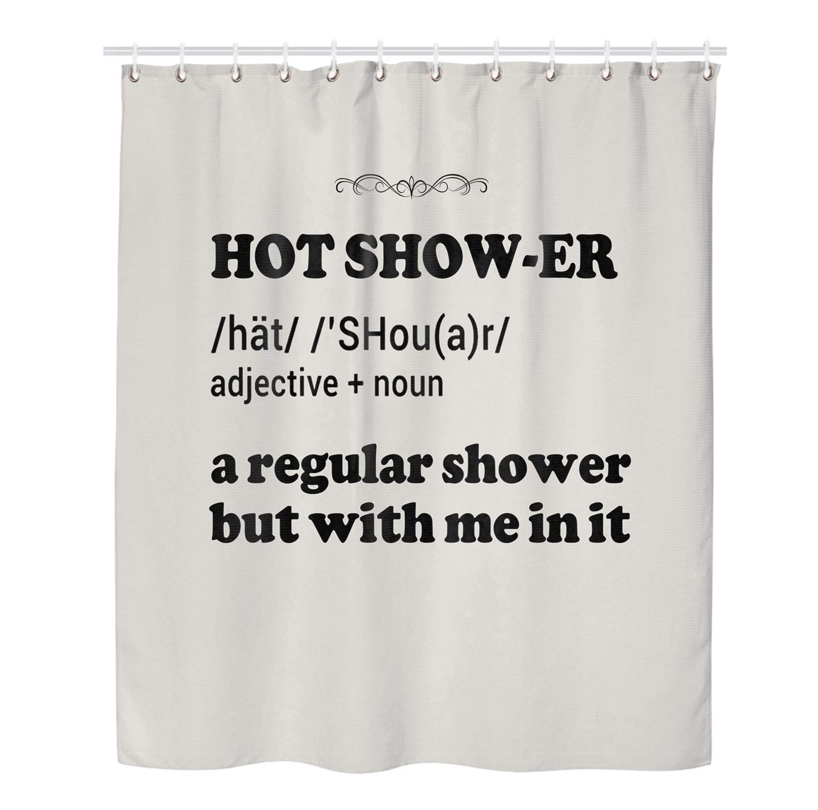 Jackey&Smith Waterproof Polyester Shower Curtain Set - 60x72 Inch Bathroom Decor with 12 Hooks - Funny 'Hot Shower Definition' Design for Bathtub & Shower - Perfect for Bathroom Makeover & Gift Giving