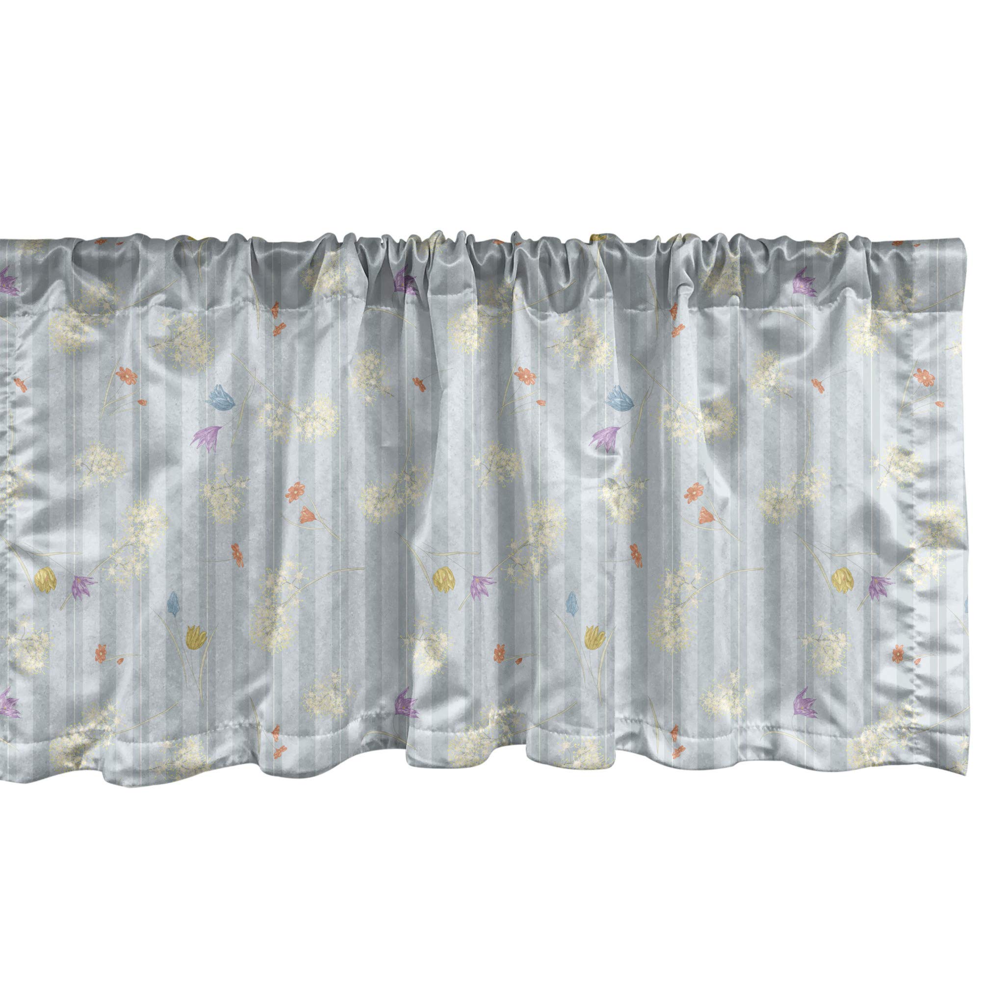 Ambesonne Floral Window Valance - Spring Flowers & Dandelion Striped Pastel Curtain Valance with Rod Pocket, 54