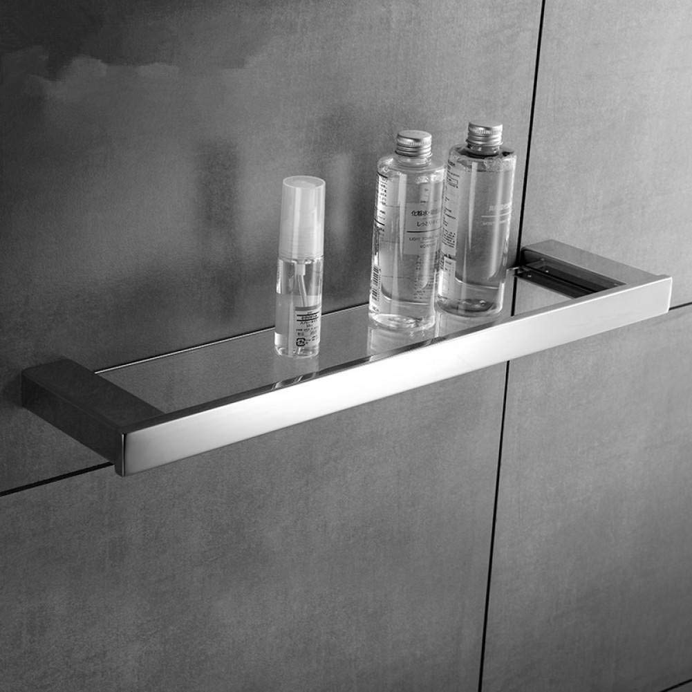 JF-XUAN 50Cm Chrome Wall Mounted Bathroom Corner Shelf - 304 Stainless Steel Shower Caddy with Glass Shelf for Shampoo, Soap & Bath Accessories - Space Saving Storage Rack for Shower, Laundry Room & Closet Organization