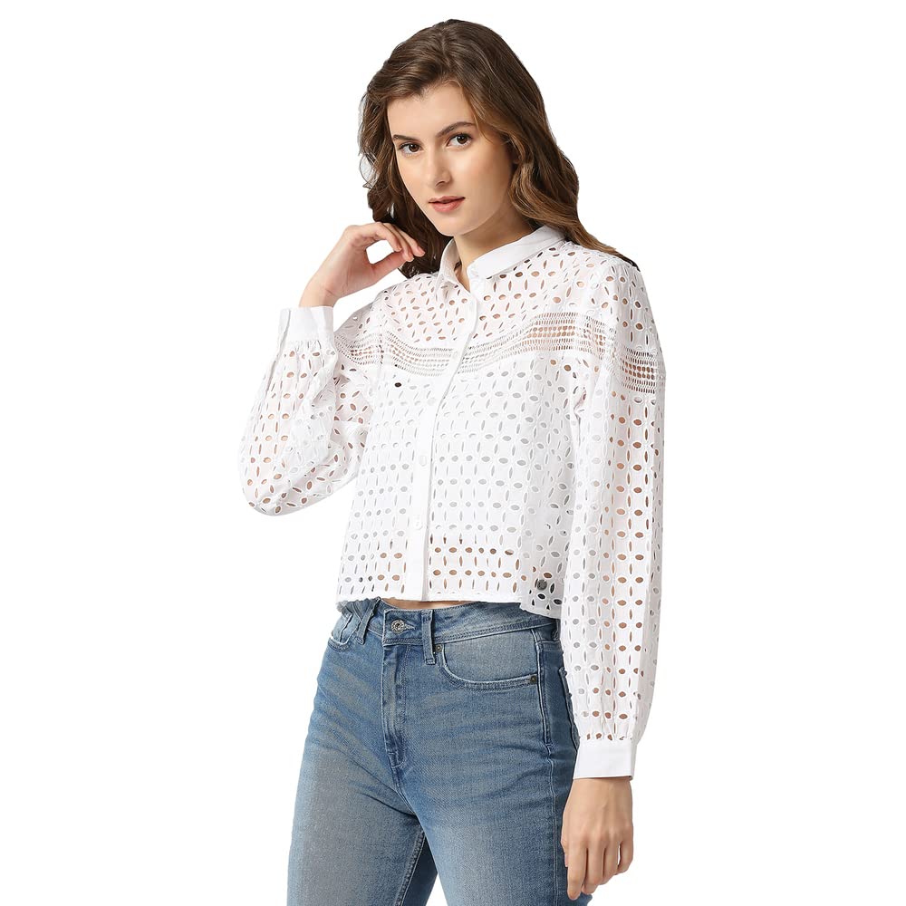 Pepe Jeans Women's Geometric Print Regular Fit Casual Shirt - Stylish & Comfortable for Office, Date Night & Everyday Wear