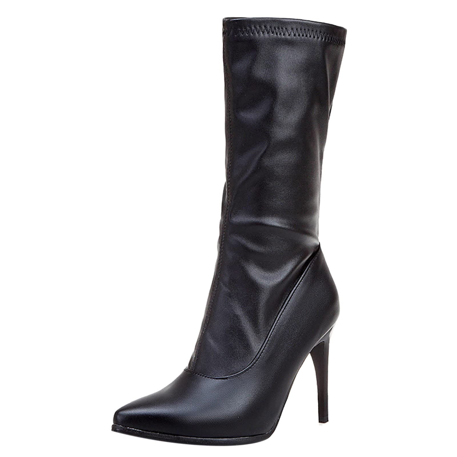 Women's Mid Calf Ankle Boots - Anti Slip Knit High Heel Stretch Booties with Leopard Print | Fashionable & Sexy Winter Boots for Women | Perfect for Office, Dating & Night Out