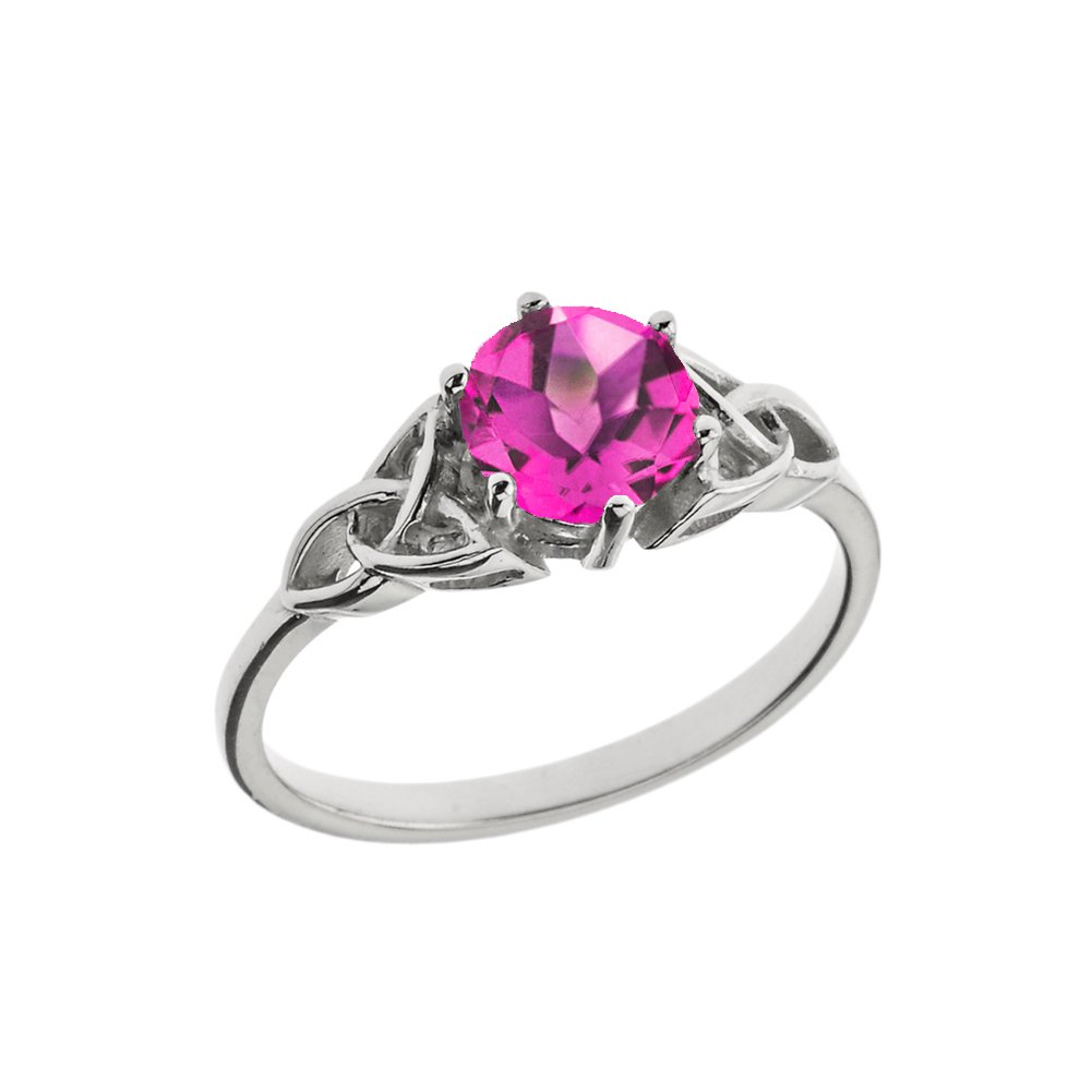 14k White Gold Celtic Trinity Knot Ring with Birthstone - Personalized Engagement & Proposal Ring for Women, Size 8.5 - Perfect for Anniversaries, Weddings & Special Occasions