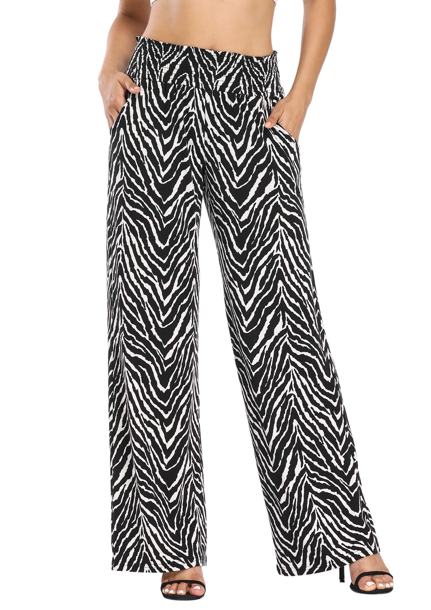 Urban CoCo Women's Boho Palazzo Pants - Wide Leg Beach Lounge Pants with Pockets - High Waisted Comfortable Casual Pants for Summer, Vacation & Yoga