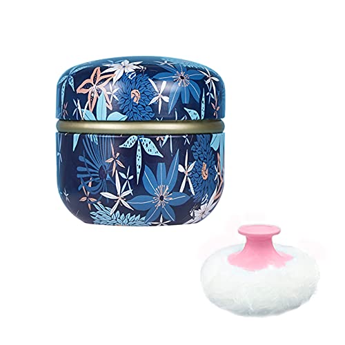 Qopoto Premium Body Powder Puff with Container - Dusting Powder Applicator for Women & Babies - Travel & Bath Powder Case (Midnight Flowers Design) - Ideal for Makeup, Baby Care & On-the-Go Touch Ups