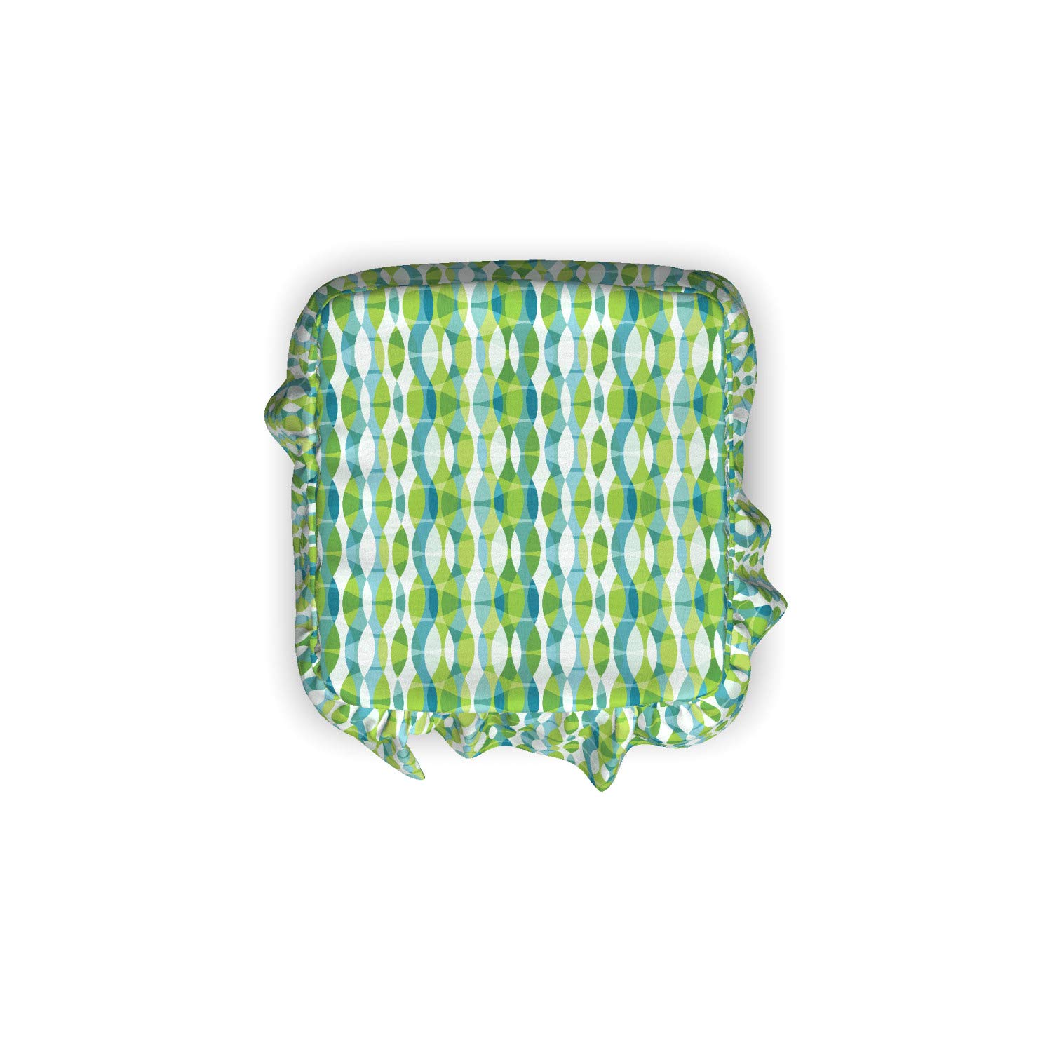 Ambesonne Grunge Ottoman Cover Set - 2 Piece Slipcover with Ruffle Skirt for Square, Round & Cube Footstools | Geometric Oval Pattern in Apple Green, Turquoise & White | Home Decor Accent for Living Room, Bedroom & Office