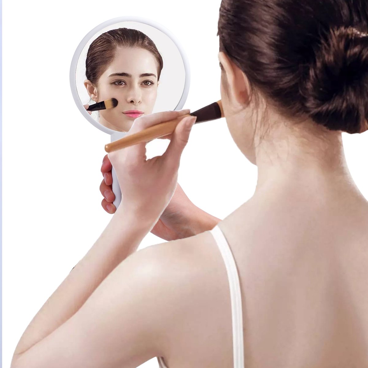 10x Magnifying Round Mirror with Stand - Adjustable Makeup Mirror for Shaving, Eyebrow Plucking & Detailed Makeup | Bathroom Vanity Mirror with LED Lights (White) - Perfect for Home, Salon & Travel Use