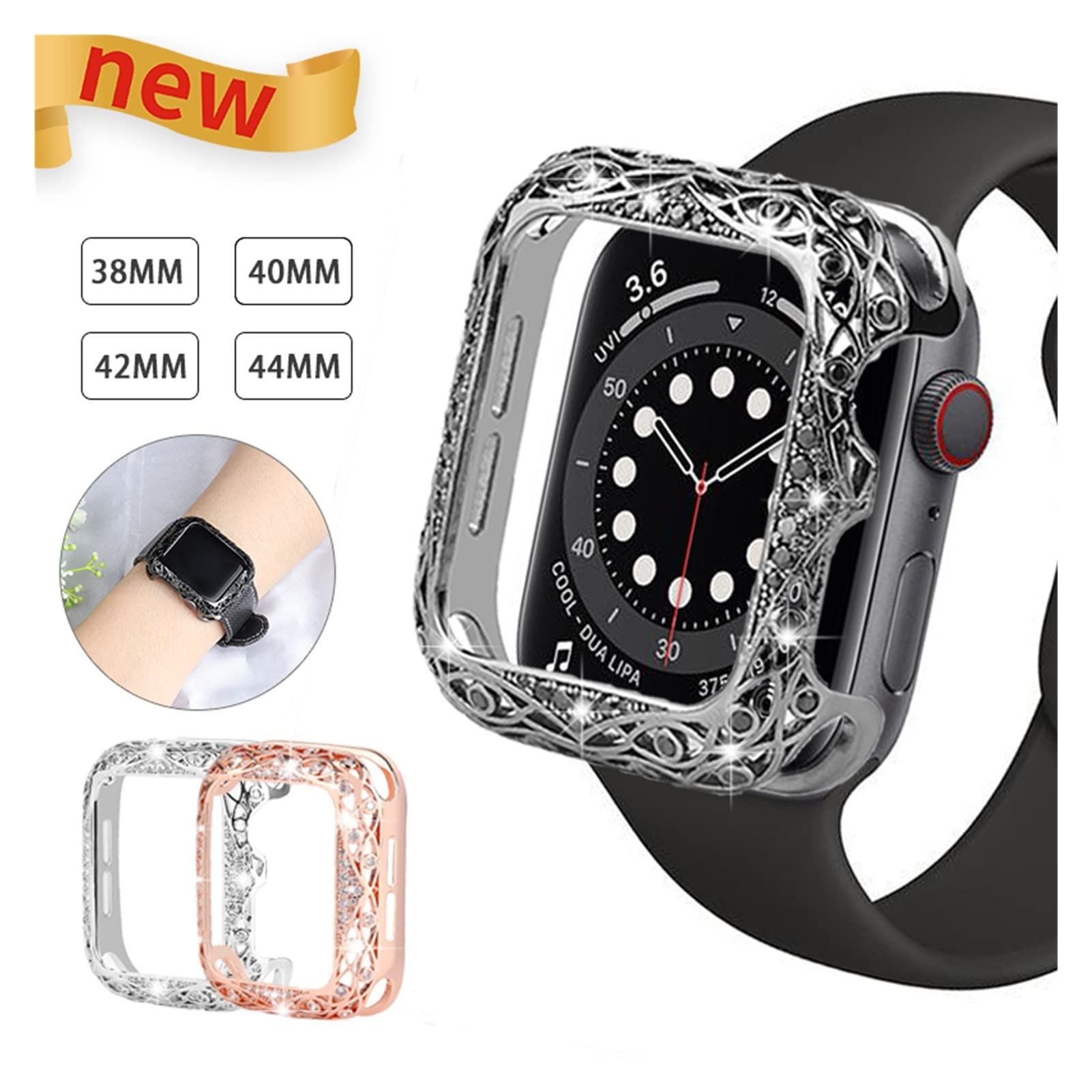 Diamond Watch Case for Apple Watch SE/6/5/4 (40mm/44mm) & iWatch Series (42mm/38mm) - Carved Design Protective Cover for Workout, Swimming & Fashion Accessory