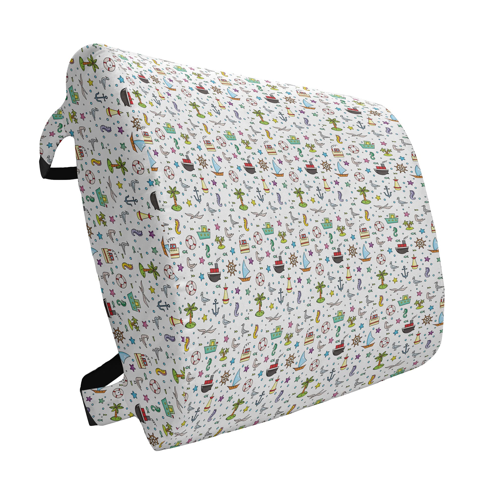 Ambesonne Birds Lumbar Support Pillow - Nautical Themed with Ships, Flying Birds, Starfish & Palm Trees - High Density Foam for Office Chair & Car Seat - 14x13 Inch Multicolor - Perfect for Back Pain Relief & Comfort While Working or Traveling