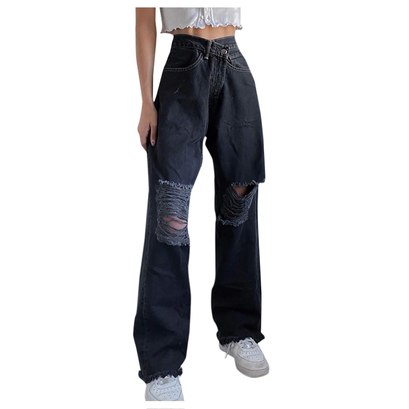 GOGOBO Y2K High Waisted Wide Leg Jeans for Women | Vintage Straight Denim Pants | Casual Baggy Trousers | Perfect for Streetwear, 90s Retro Style & Everyday Fashion