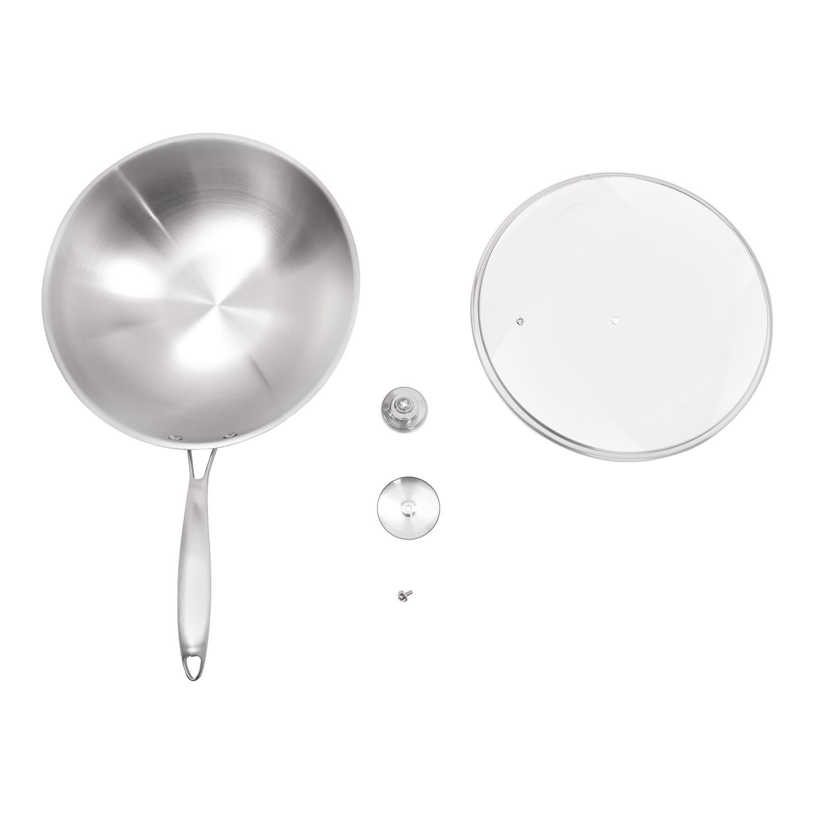 30cm Duoruameng Stainless Steel Induction Wok Pan with Tempered Glass Lid - Compatible with Gas & Induction, Easy to Clean - Perfect for Stir-Frying, Sautéing & Asian Cooking