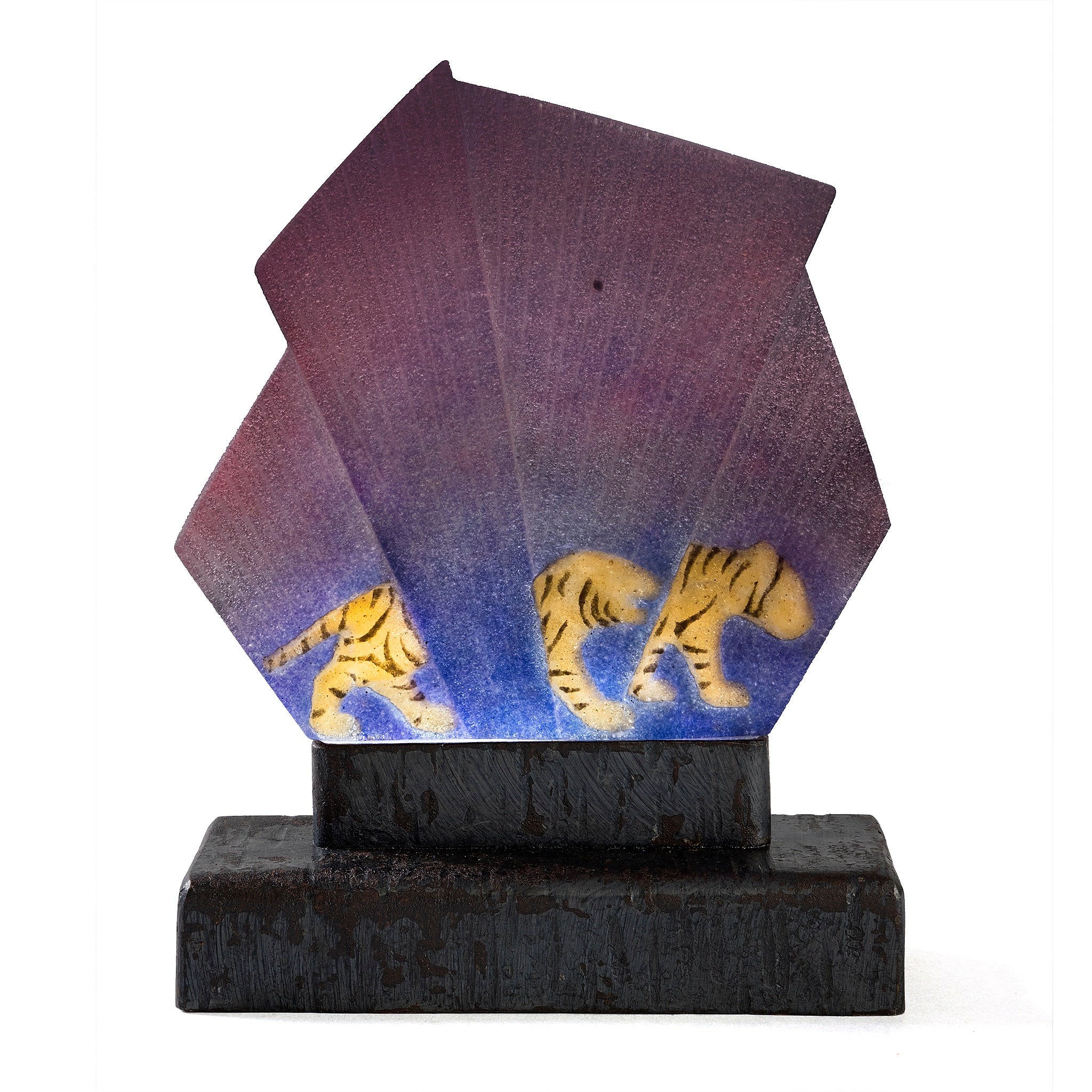 Gabriel Argy Rousseau Pâte de Verre Tigres dans L'Herbe Night Light - Handcrafted Glass Art Night Lamp with Tiger Design for Bedroom, Nursery & Home Decor