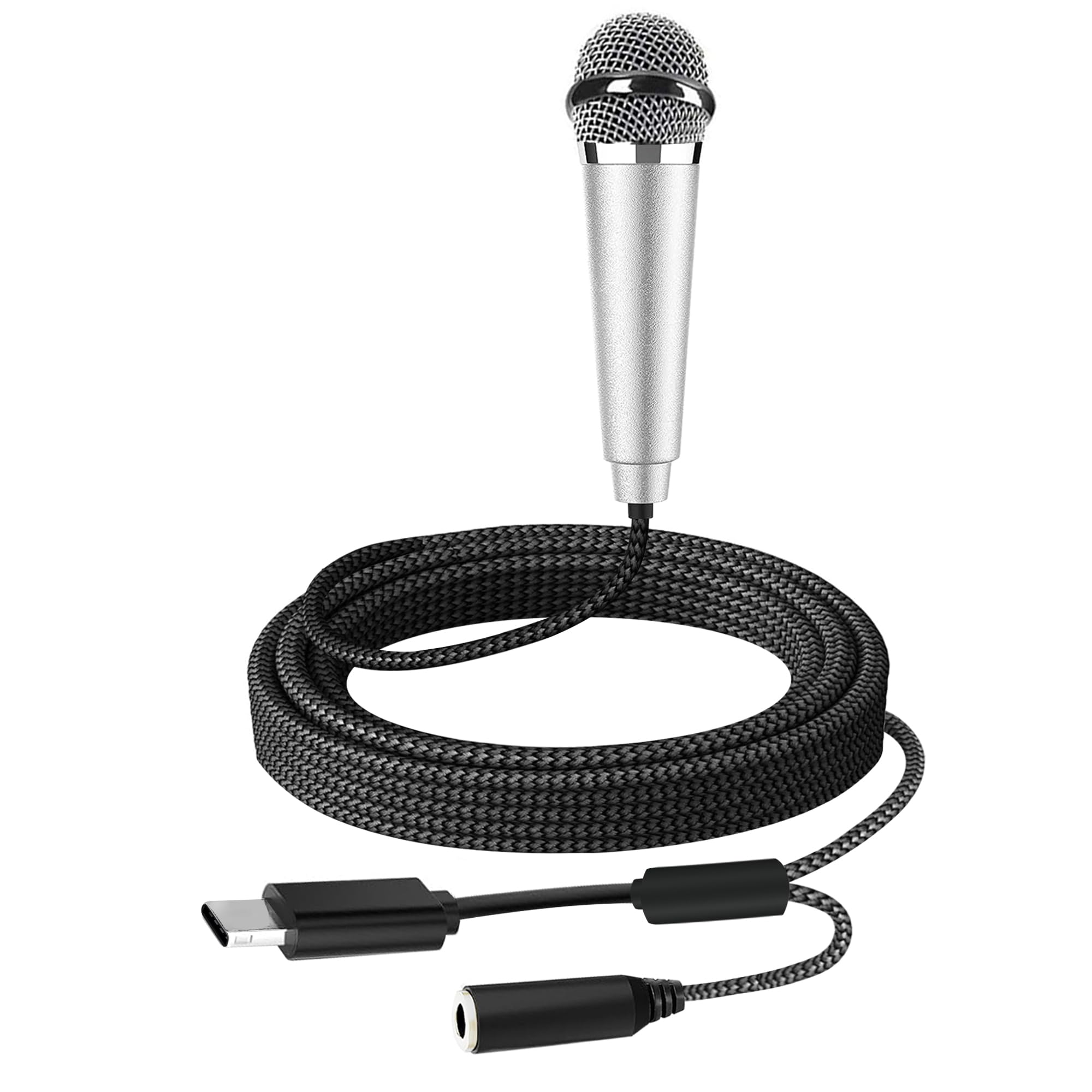 USB C Mini Microphone for Karaoke & ASMR - Wired Recording Mic for Android, iPhone 15, Laptop & Mac - Perfect for Singing, Interviews, Vlogs, YouTube & TikTok Videos (Silver) | Home Studio, Podcasting & Live Streaming Accessory
