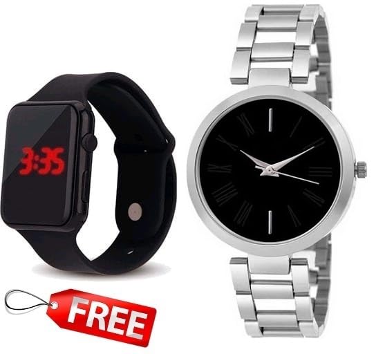 LAKSH Women's Stainless Steel & Rubber Strap Digital Analog Watch Combo (SR-841 AT-841) - Fashionable Dual Strap Design for Everyday Wear, Sports & Casual Outfits