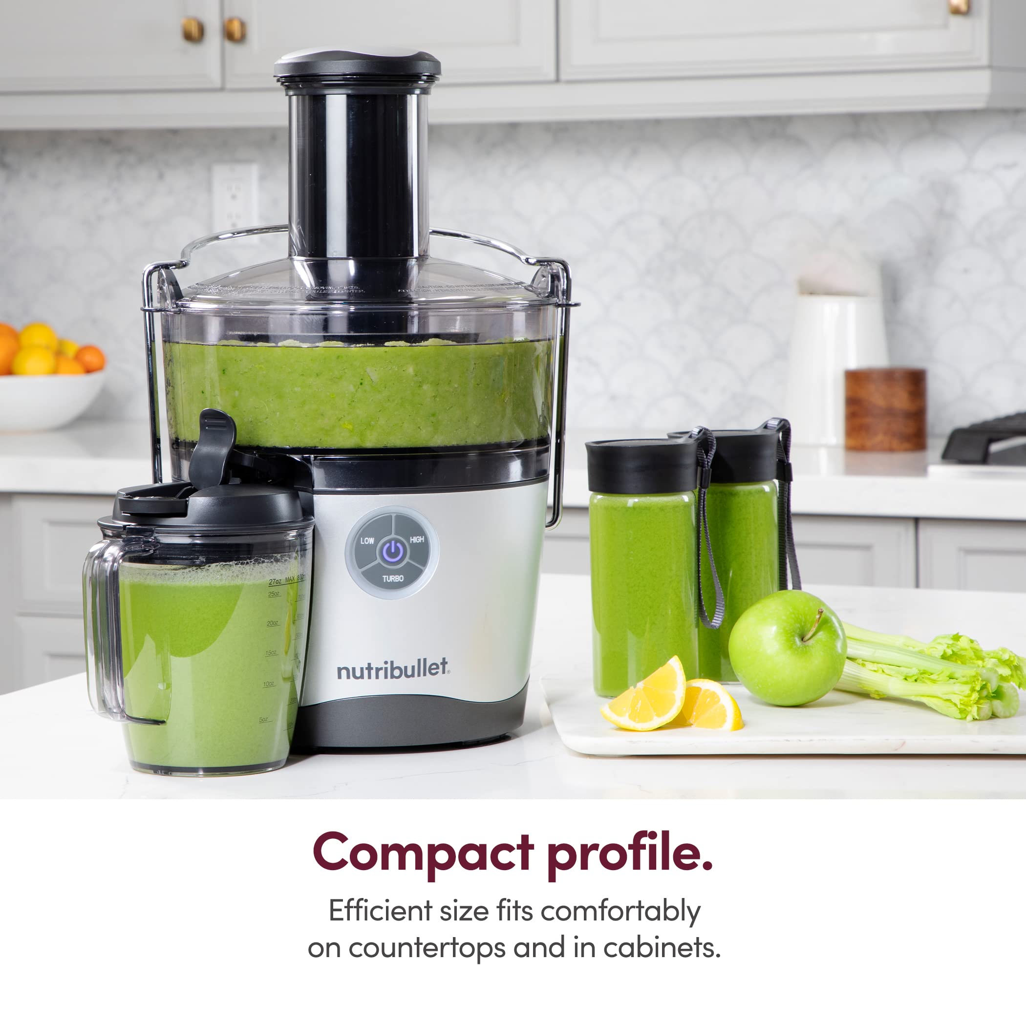 NutriBullet Juicer Pro 1000W High-Speed Centrifugal Juicer - 27oz (1.5L) Large Capacity for Fruits & Vegetables - Easy Clean & Quiet Operation - Perfect for Healthy Juicing, Detox & Breakfast Smoothies - Silver (Model NBJ50200)