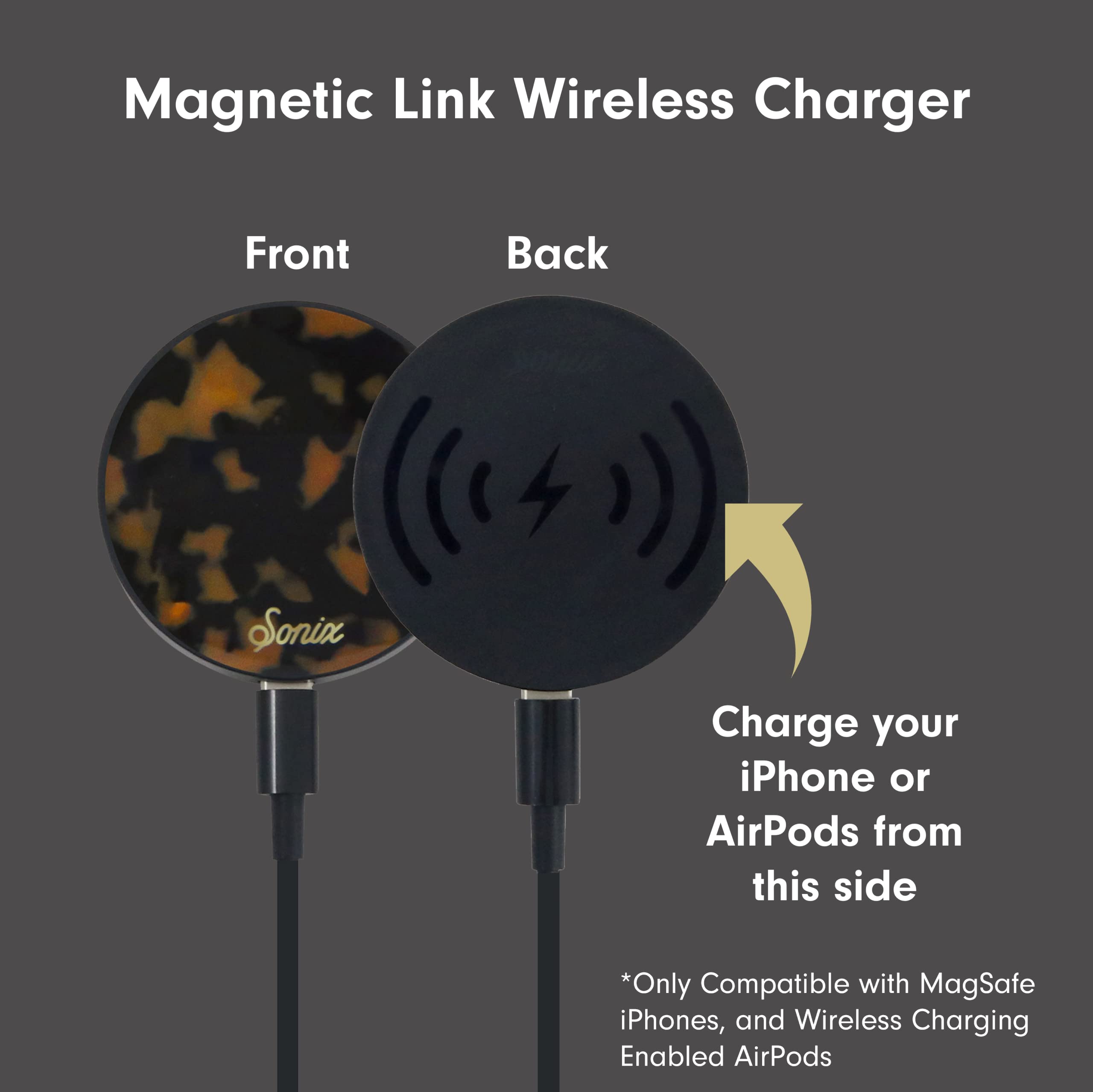 Sonix Fast Wireless Charger for MagSafe iPhone 15 14 13 12 Series - 6.5ft USB-C Cable | Brown Tortoise Shell Design | Perfect for Home Office Car & Travel Charging