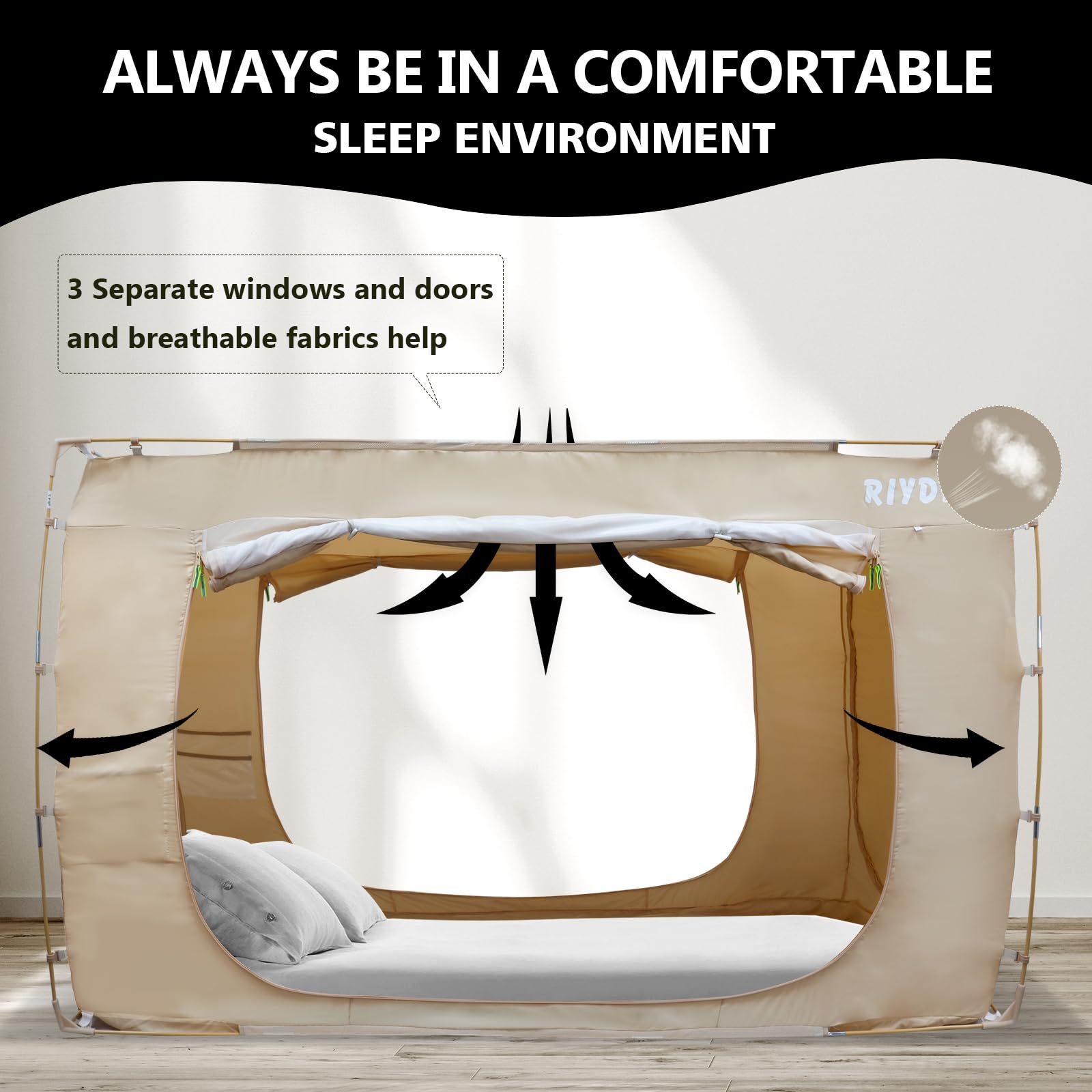 Original Design Full Size Bed Tent Canopy for Adults & Kids - Portable Indoor Sleeping Tent with 70% Blackout, 3 Doors & Breathable Big Space | Perfect for Camping, Sleepovers, Privacy & Relaxation at Home