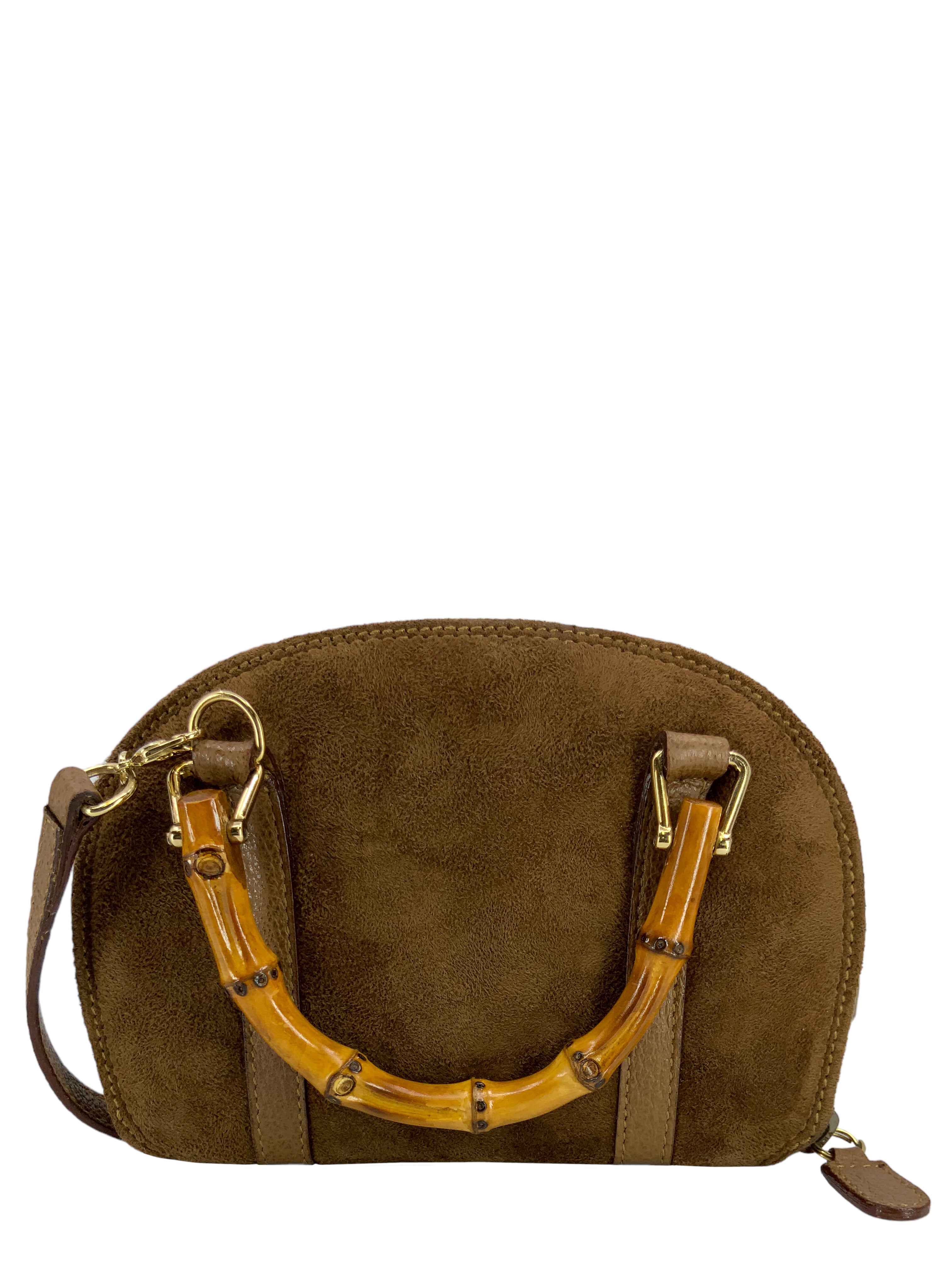GUCCI Vintage Suede Bamboo Handle Mini Wallet Crossbody Bag for Women - Stylish Leather Shoulder Purse for Daily Use, Travel & Night Out